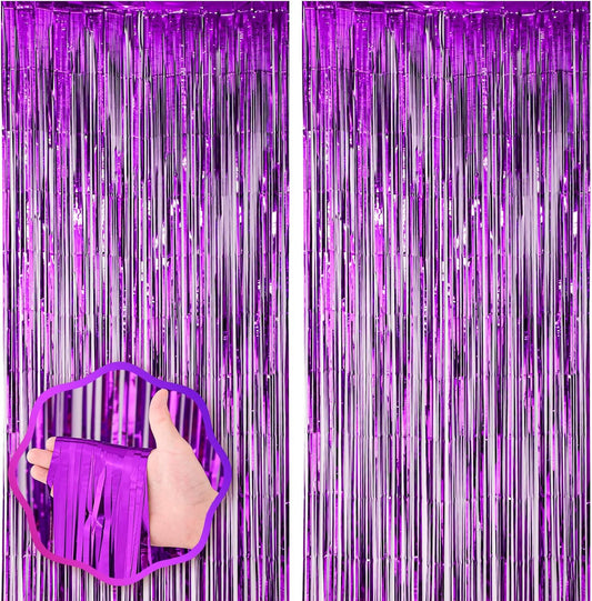 2 Pack Purple Foil Fringe Backdrop Curtains, Tinsel Streamers Birthday Party Decorations, Fringe Backdrop for Graduation, Baby Shower, Gender Reveal, Disco Party