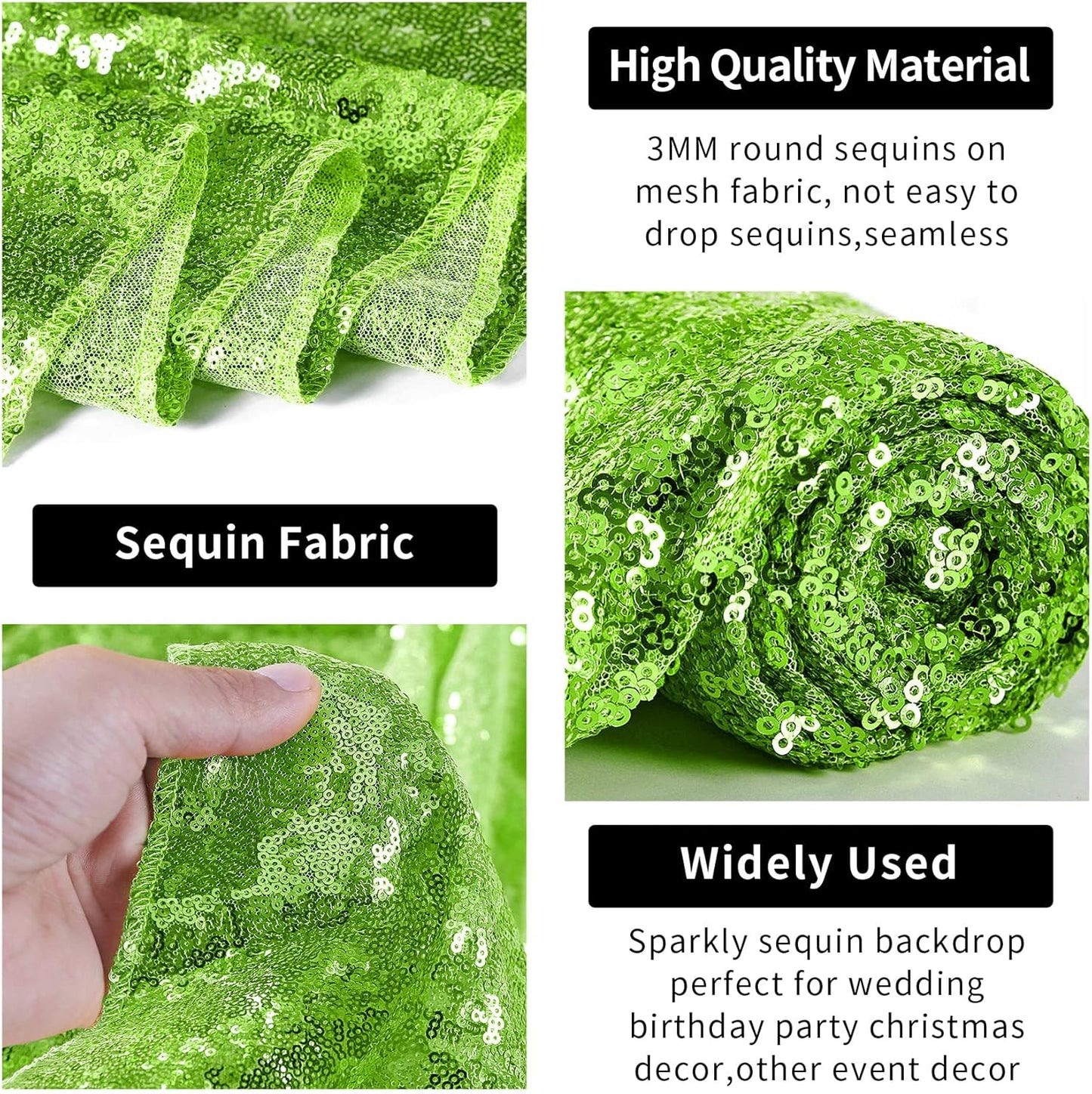 Hahuho Light Green Sequin Backdrop Curtain, 4PCS 2FTx8FT Glitter Backdrop Curtain for Parties, Christmas, Wedding, Banquet Decoration（4 Panels, 2FT x 8FT, Light Green）