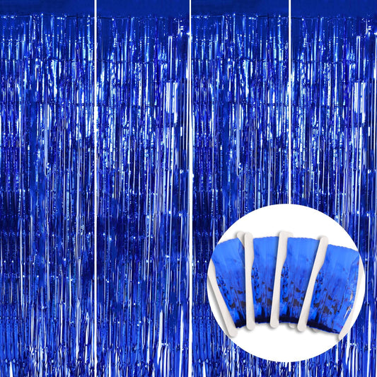 BEISHIDA 4 Pcs Blue Door Streamers Tinsel Curtain Party Backdrop Fringe Foil Wall Background for Birthday Halloween Christmas Wedding Boys Babyshower Party Decoration(3.28 ft x 6.56 ft)