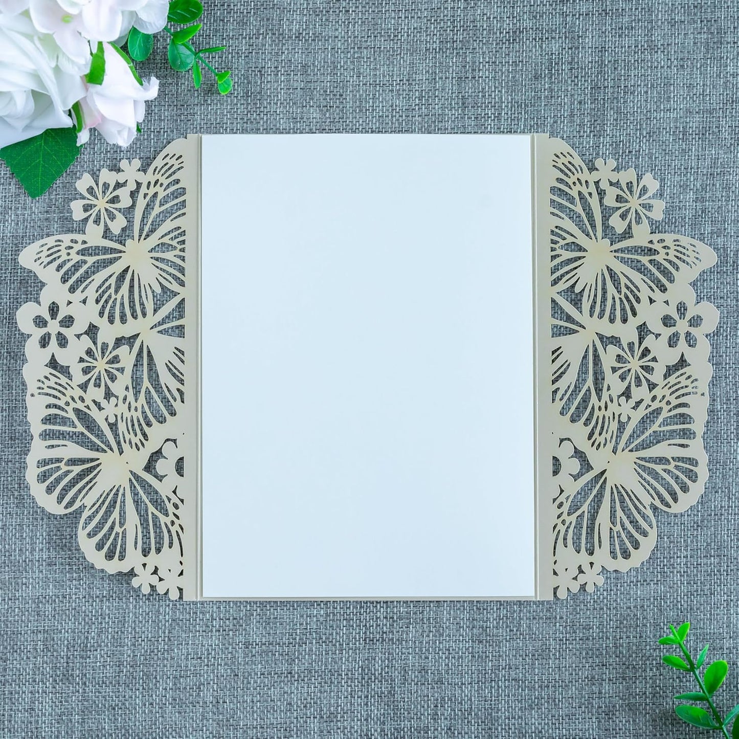 20 PCS 5.12x7.2 Butterfly Quinceanera Invitation, Laser Cut Wedding Invitation Cards with Envelopes for XV Anos Bridal Shower Baby Shower Invite (Shinny Champagne)