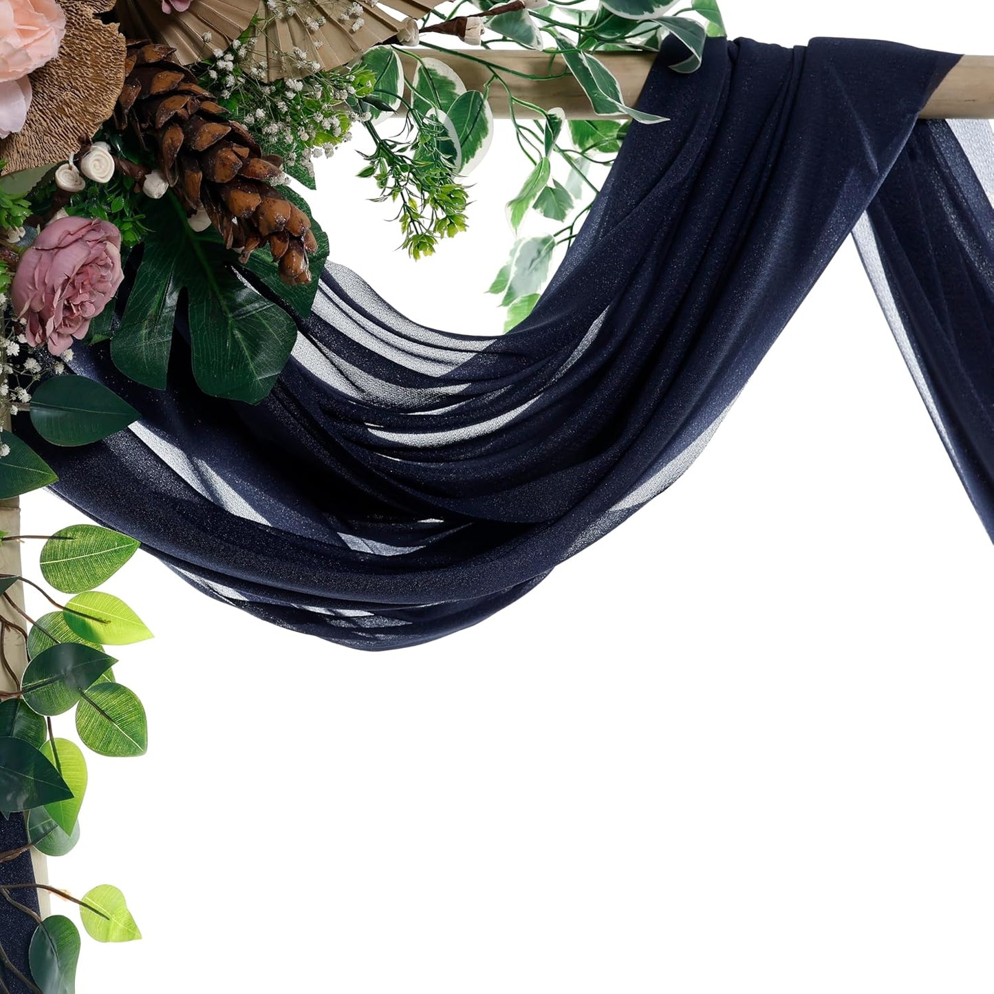 VDS Pack of 1 Panel (30 Inch X 20 Feet) Wedding Arch Draping Fabric Sheer Chiffon Fabric Drapery for Wedding Ceremony Reception Swag Backdrop Canopy Chuppah ARBO Altars Decoration (Navy Blue)