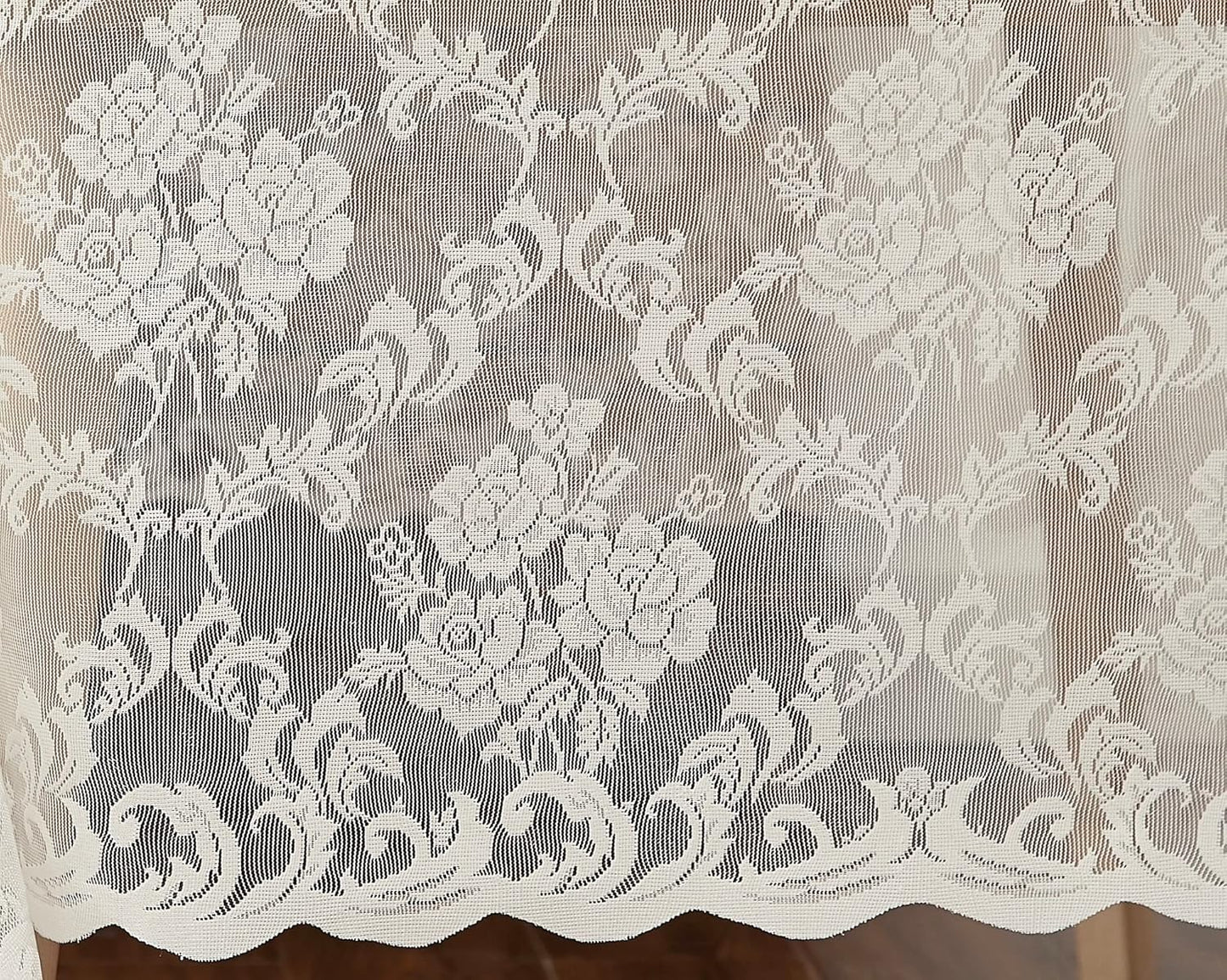 LinenZone Ivory Rectangle Tablecloth for Rustic Vintage Decor. Sheer Lace Works Great As Wedding, Thanksgiving or Christmas Tablecloth (Mia TC 60 x 84, Ivory)