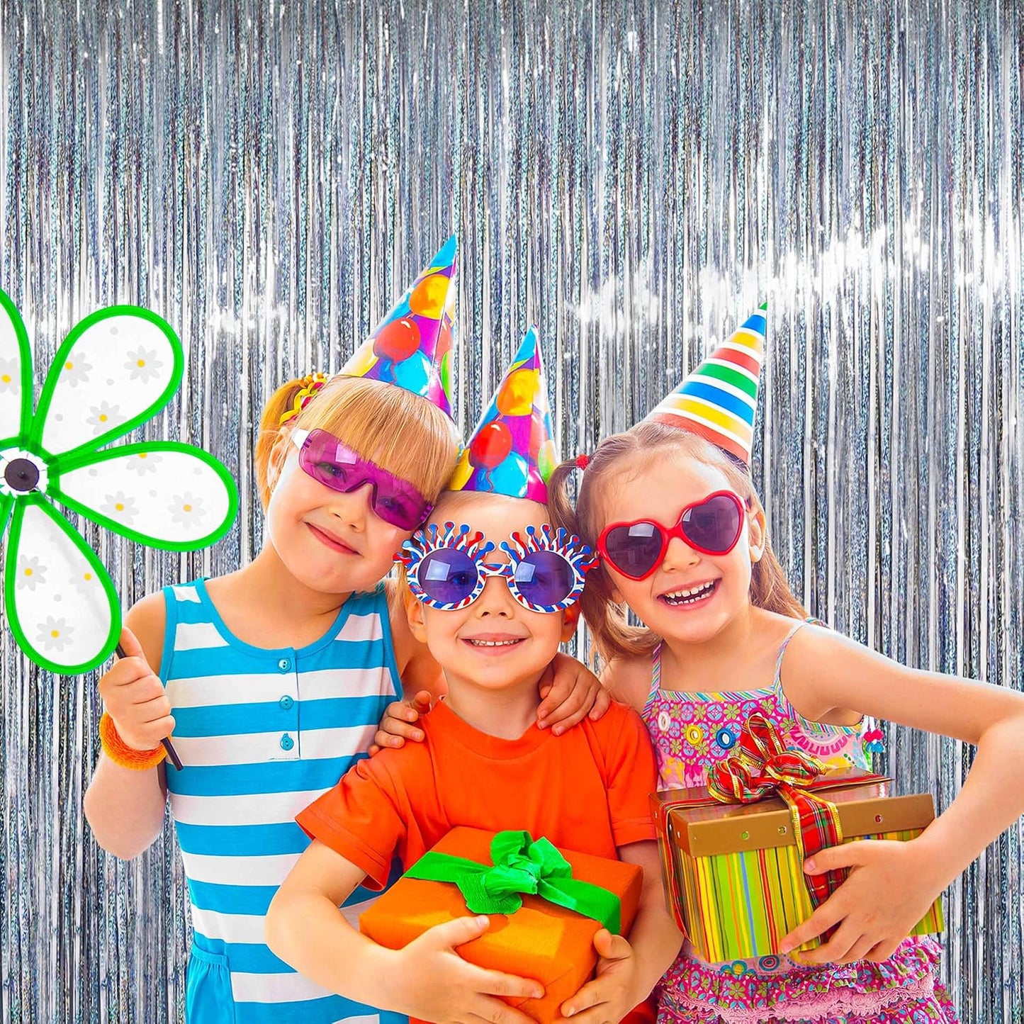 BTSD-home 10 Pack Laser Silver Foil Fringe Curtain Metallic Streamer Party Decorations Photo Booth Backdrop Door Curtains for Wedding Birthday Baby Shower Bachelorette Halloween