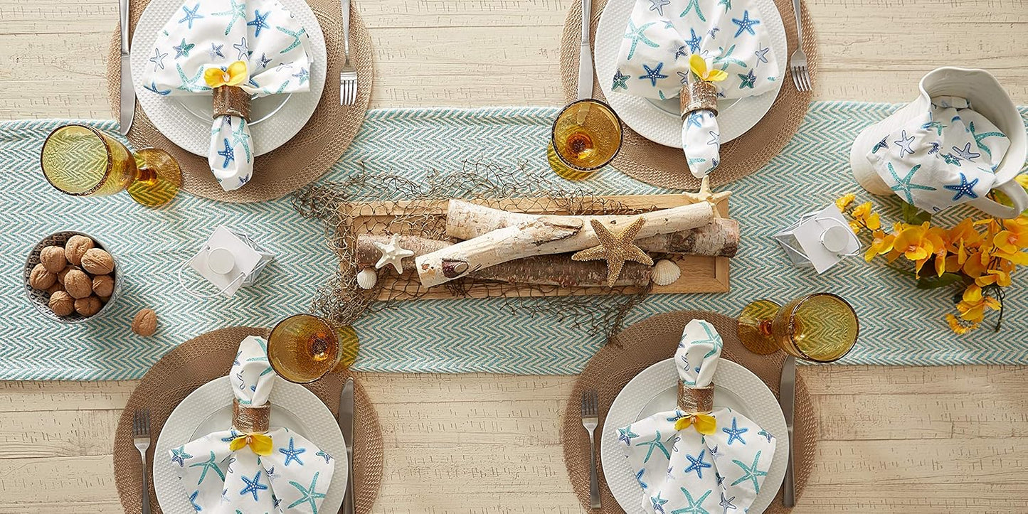 DII Woven Basic Tabletop Collection Chevron Table Runner, 15x72, Aqua