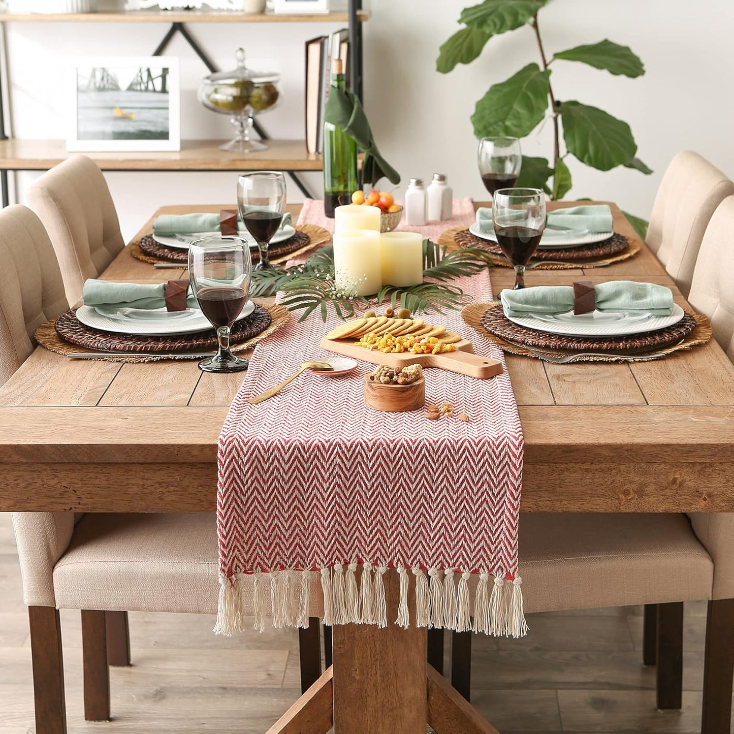 DII Woven Basic Tabletop Collection Chevron Table Runner, 15x72, Tango Red