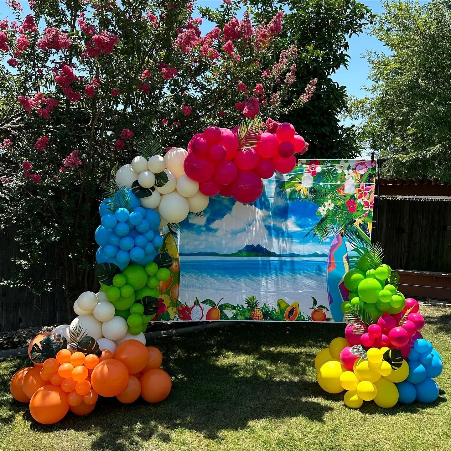 Paready Tropical Balloons Set, 50 Pcs Hawaiian Party Balloons, 12 Inch Hot Pink Orange Teal Green Metallic Gold Latex Balloons Colorful Helium for Baby Shower Summer Party Pool Beach Party Decorations