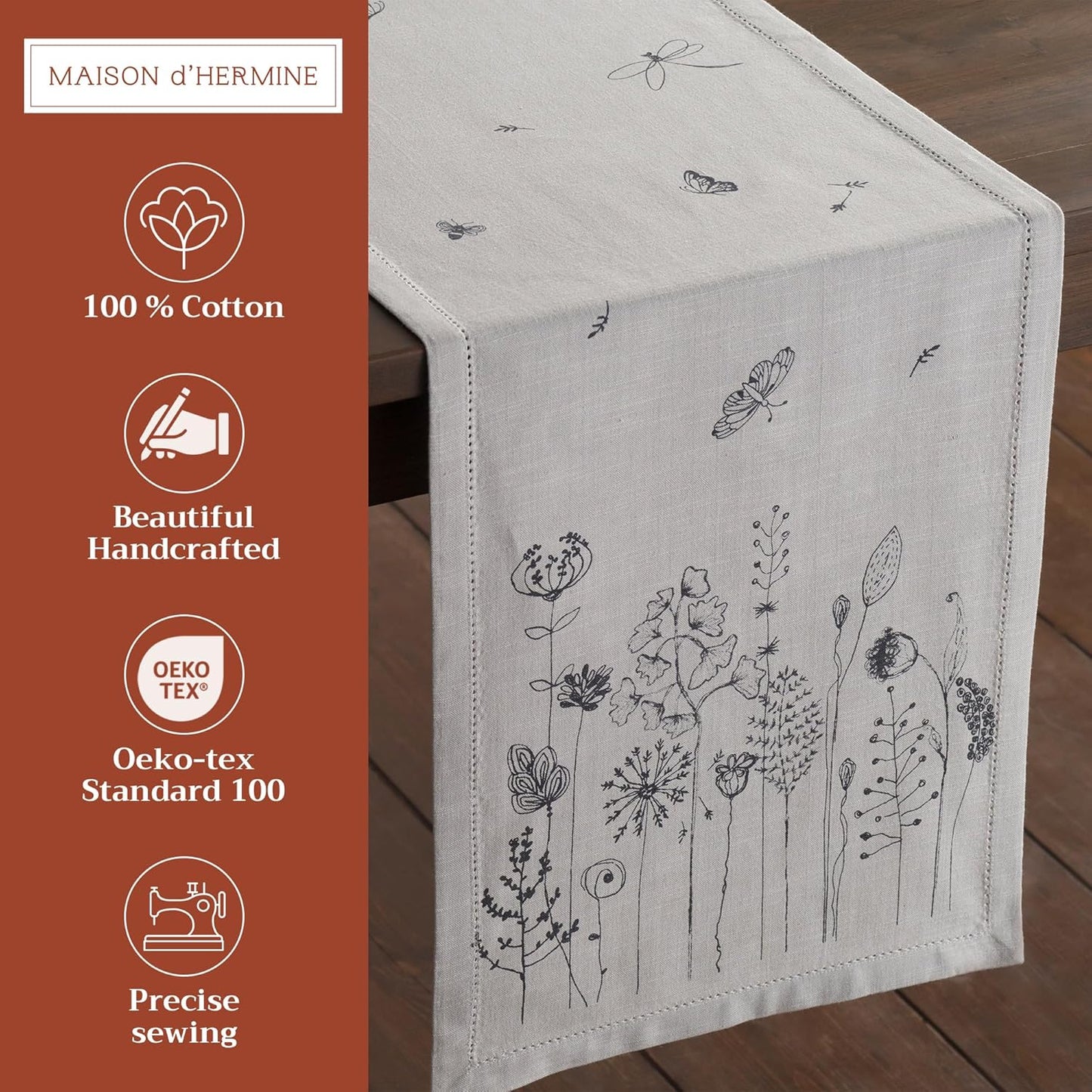 Maison d' Hermine Table Runner 100% Cotton Single Layer Table Runners 108 inches Long Decorative for Home Kitchen Dining Party Baby Shower Wedding Bridal Shower Spring Summer (Flore, 14.50" x 108")