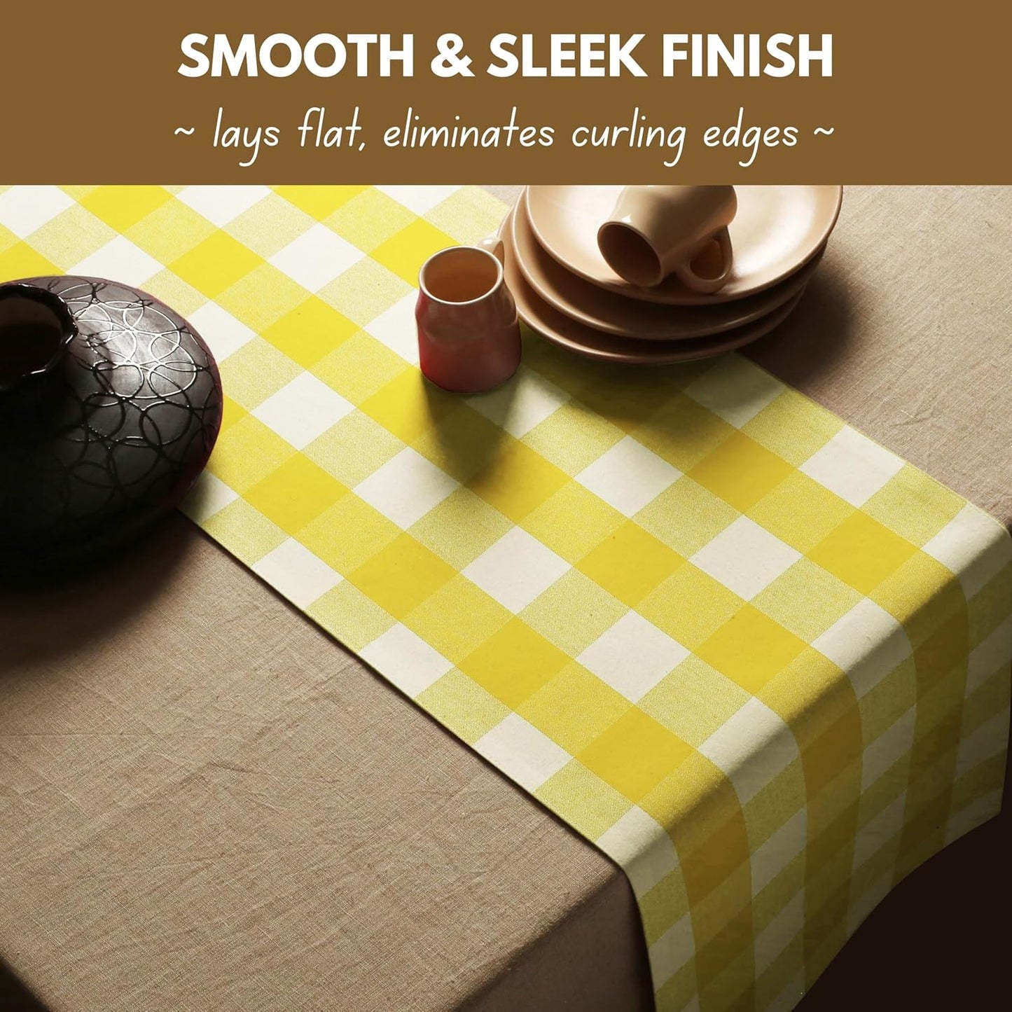 Native Fab Table Runner Buffalo Check Plaid 100% Cotton - 13x108 Inches Kitchen Dining Table Decoration for Indoor Outdoor Farmhouse Home Party Decor -Lemon Yellow and White