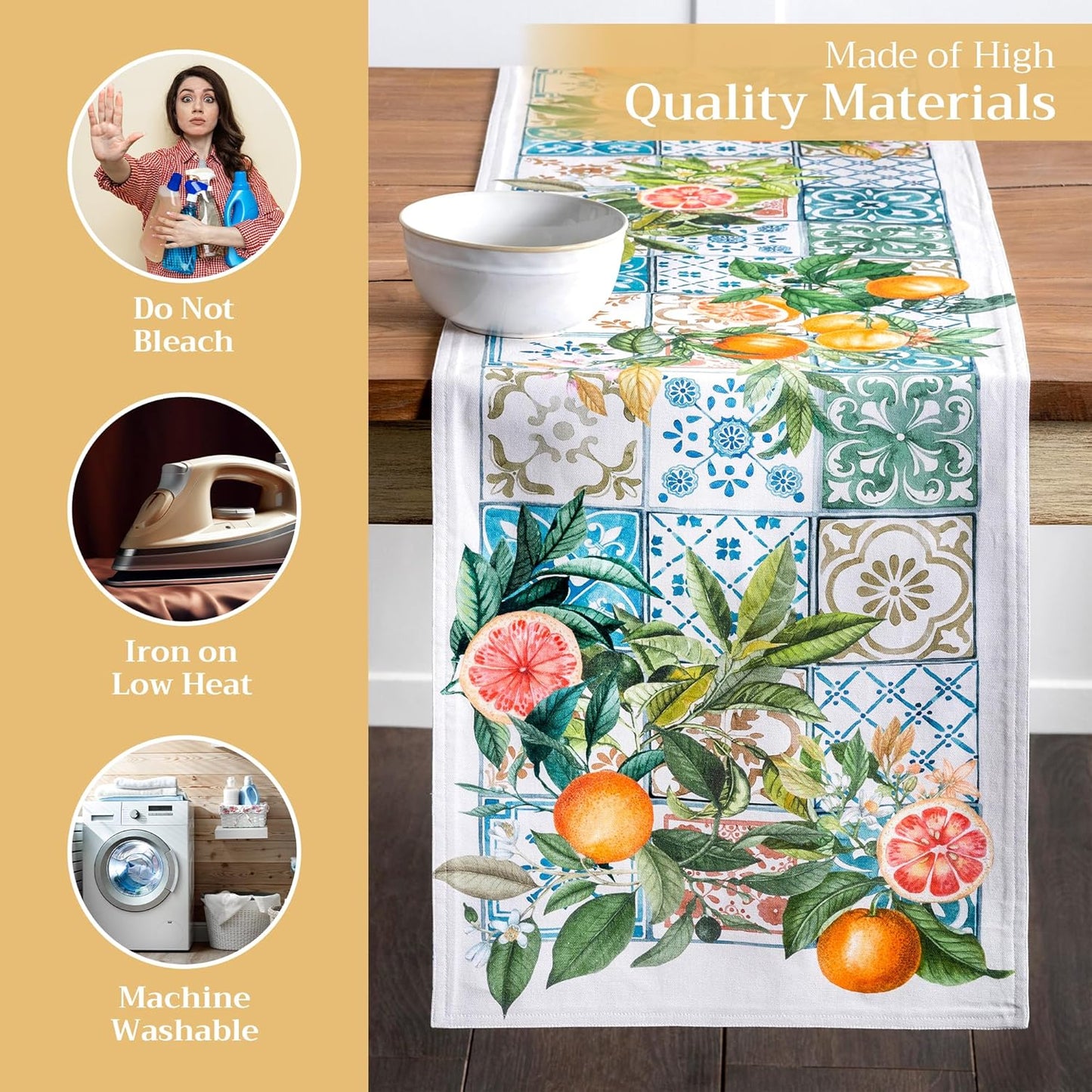 Maison d' Hermine Table Runner 100% Cotton Double Layer Table Runners 108 inches Long Decorative for Home Kitchen Dining Party Baby Shower Wedding Bridal Shower Spring Summer (Agrume, 14.50" x 108")