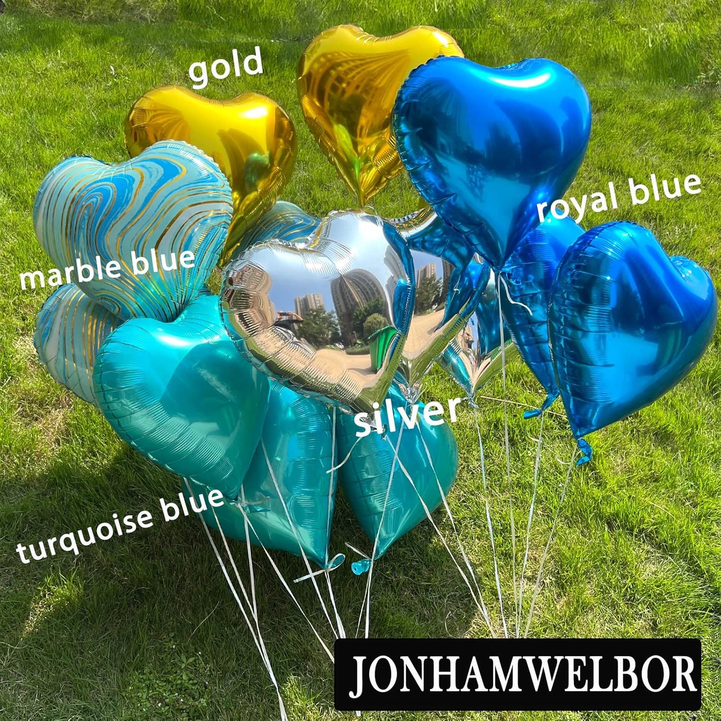 Jonhamwelbor 20Pcs 18 inch Blue Foil Mylar Heart Shape Balloons Decorations Valentines Birthday Wedding Baby Shower Party (Royal Blue)