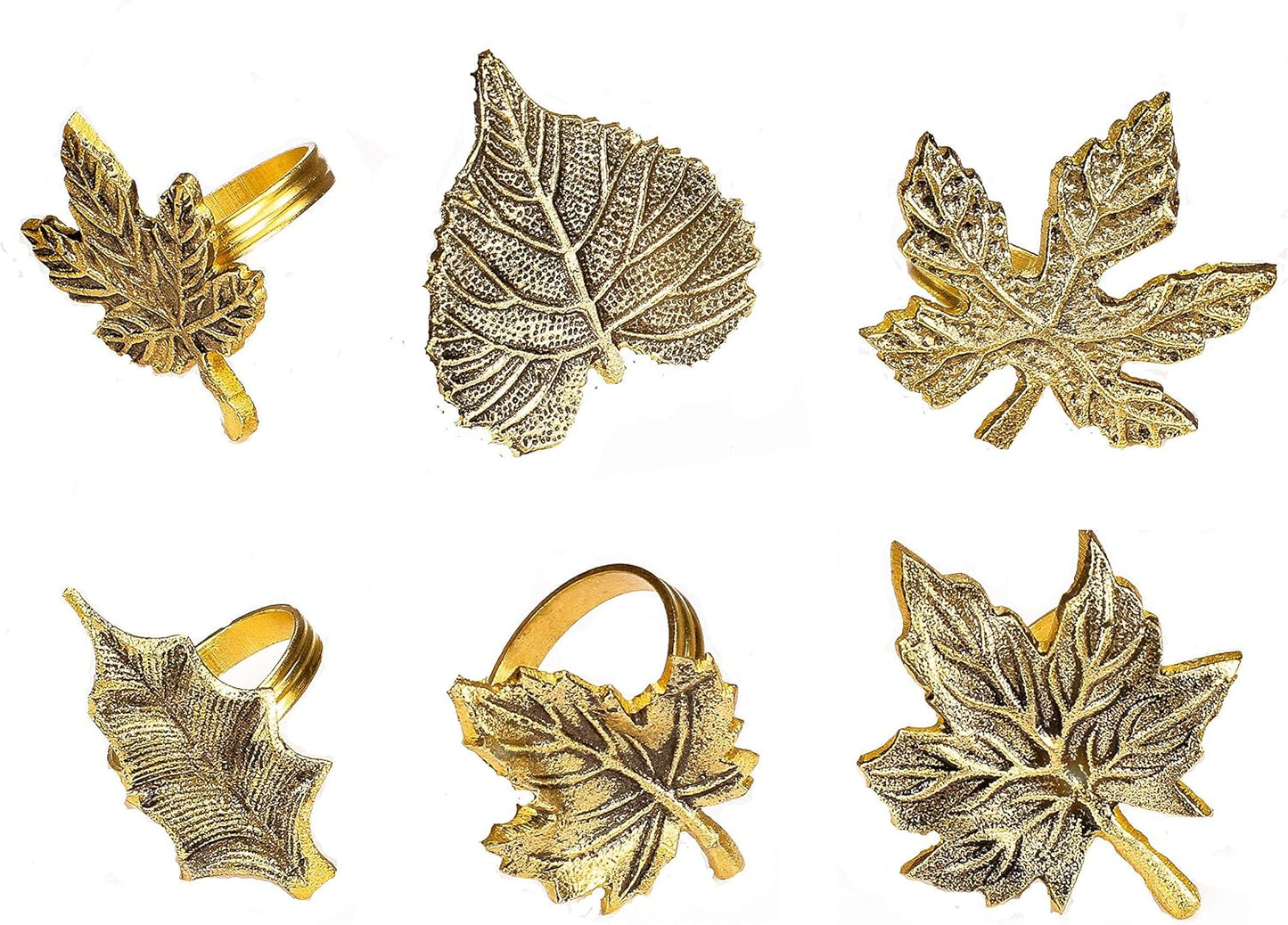 6-Piece Metal Napkin Rings - Antique Gold Harvest Leaf Napkin Rings - Decorative Table Accents for Holiday Party, Dinner, Family Gatherings, Table Décor Weddings & Everyday Use - ALPHA Living HOME