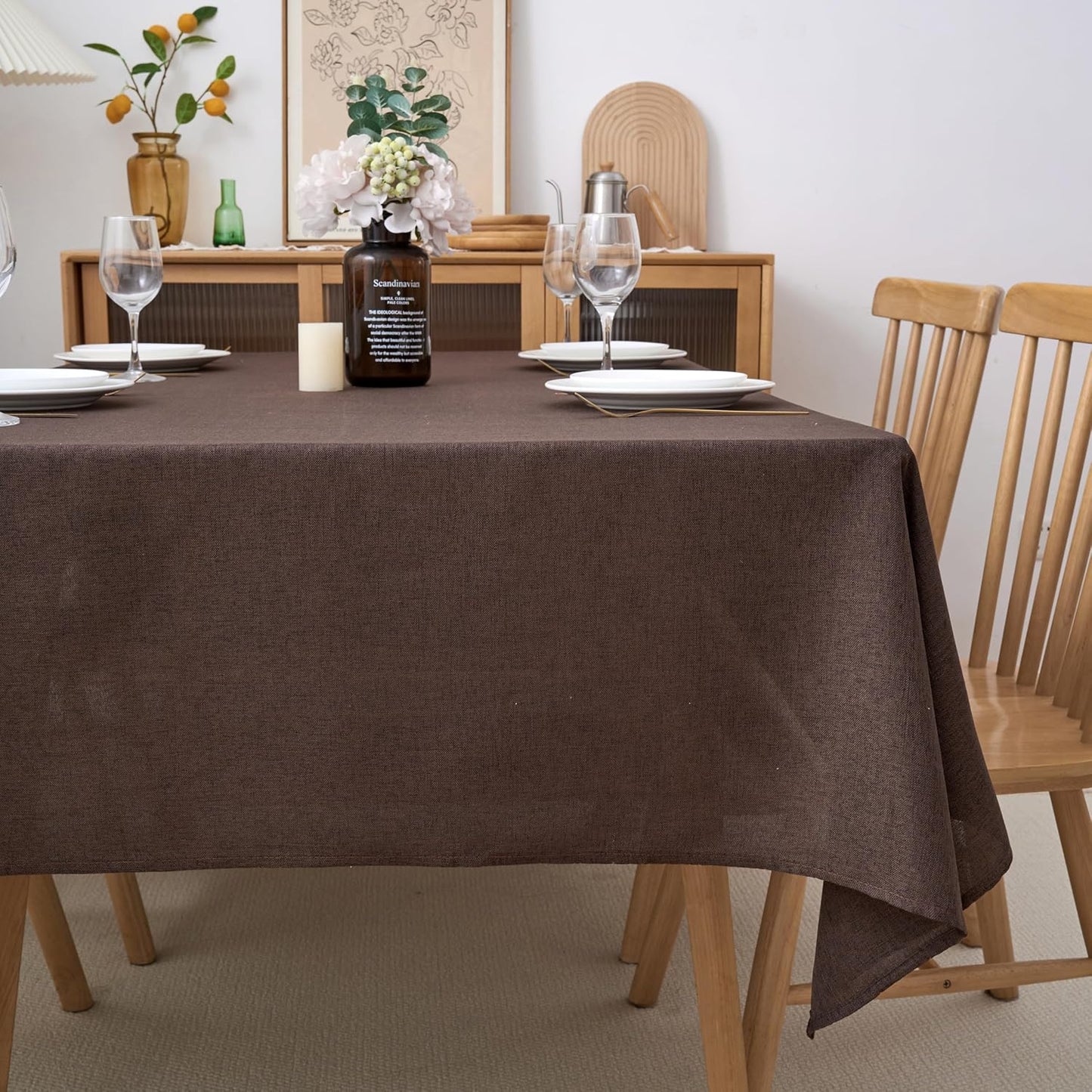 NLMUVW Brown Linen Tablecloth Square, Chocolate Table Cloth Farmhouse Water Resistant Table Cover for Kitchen Dining Coffee, 54 x 54 Inch