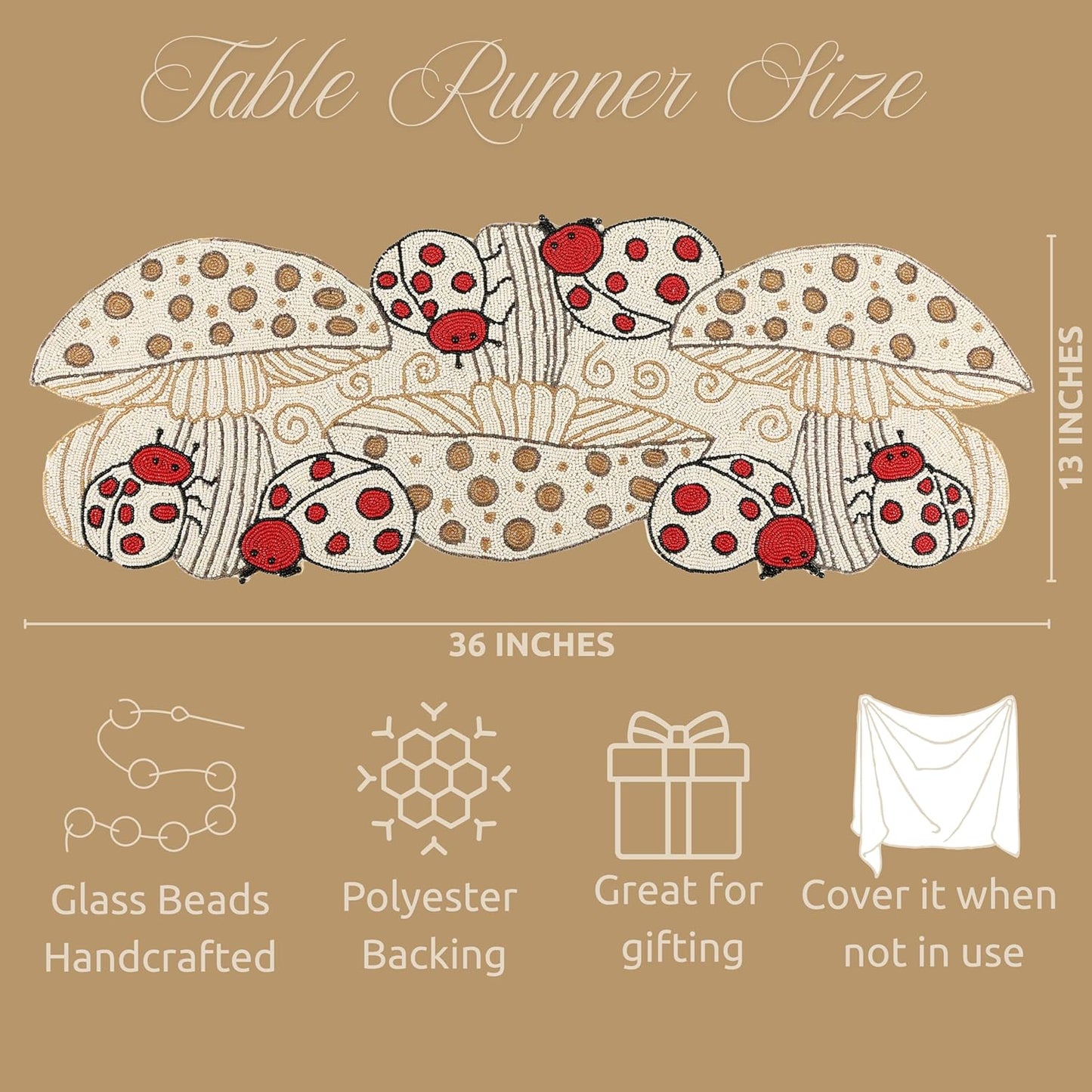 Beaded Table Runner Decorative Glitz Table Runner - 13x36” Handcrafted Runner for Winter Holiday, Kitchen, Dining Table, Spring Décor, Dining Table, Coffee Table or Entryway (Red Ivory) - CLEENTABLE