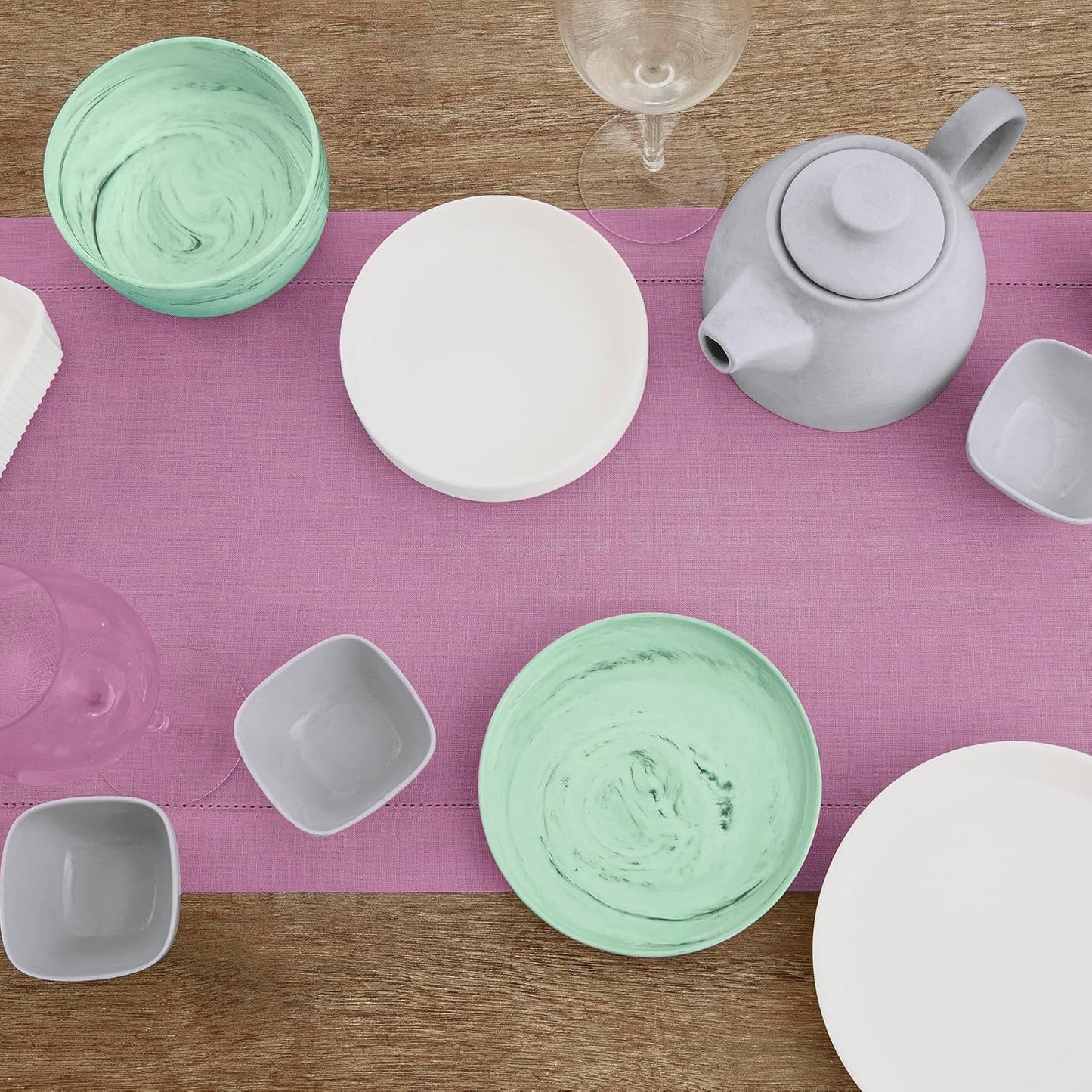 Solino Home Linen Violet Table Runner 90 Inches Long - 100% Pure Linen Hemstitch 14 x 90 Inch Table Runner for Dining, Halloween - Classic Hemstitch