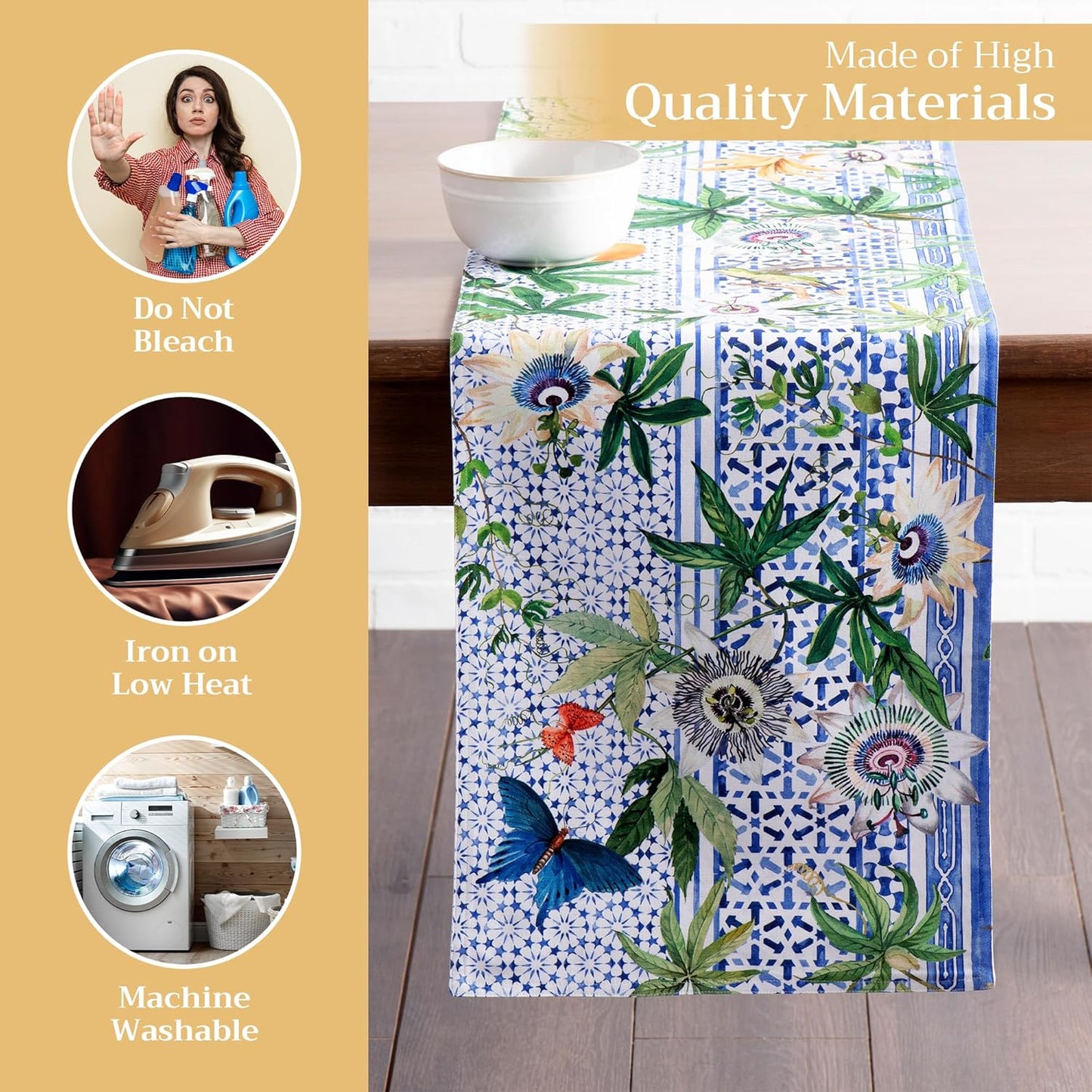 Maison d' Hermine Table runner 100% Cotton Double Layer Table Runners 72 inches long Decorative for Home Kitchen Dining Party Baby Shower Wedding Bridal Shower Spring Summer (Passiflora, 14.50" x 72")