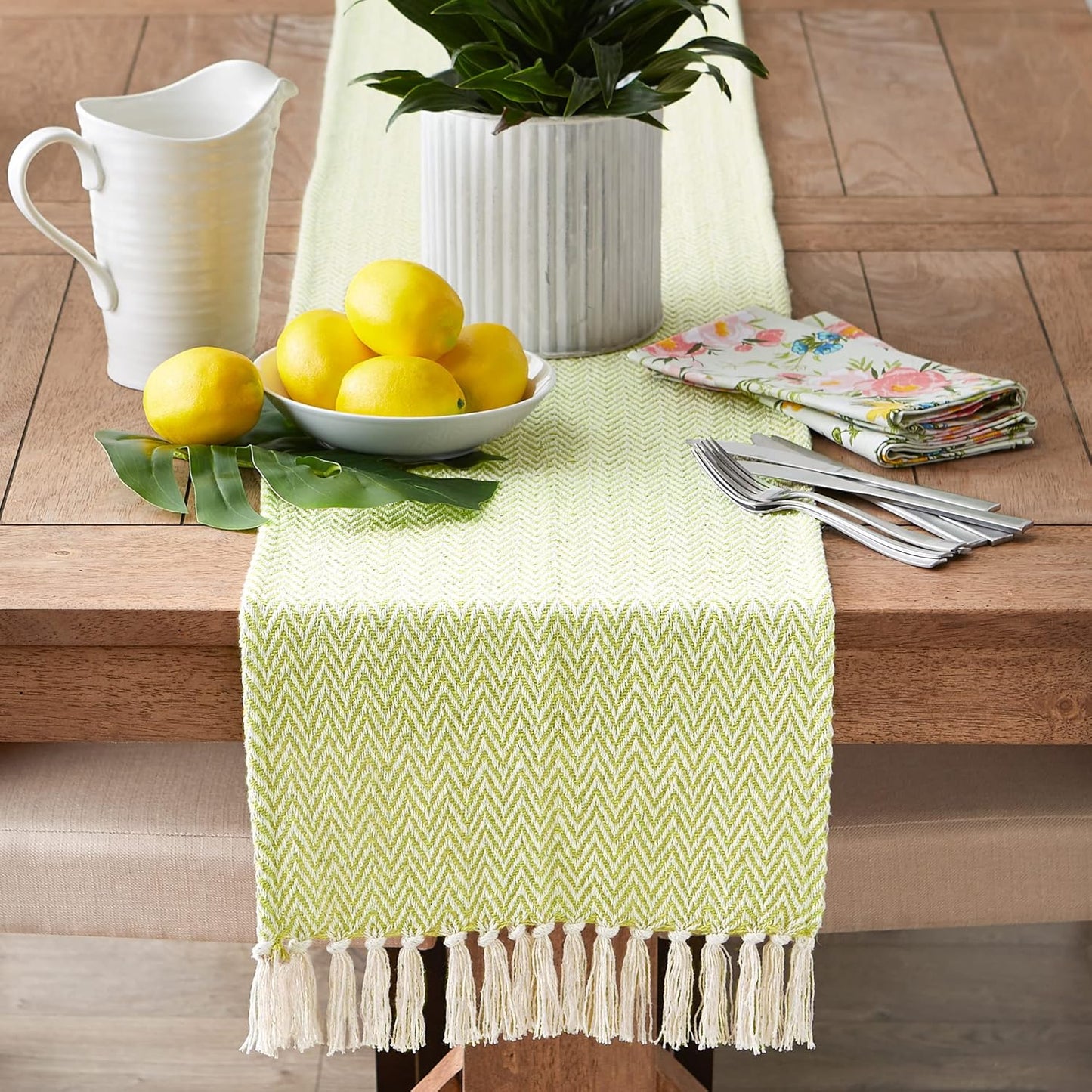 DII Woven Basic Tabletop Collection Chevron Table Runner, 15x72, Avocado