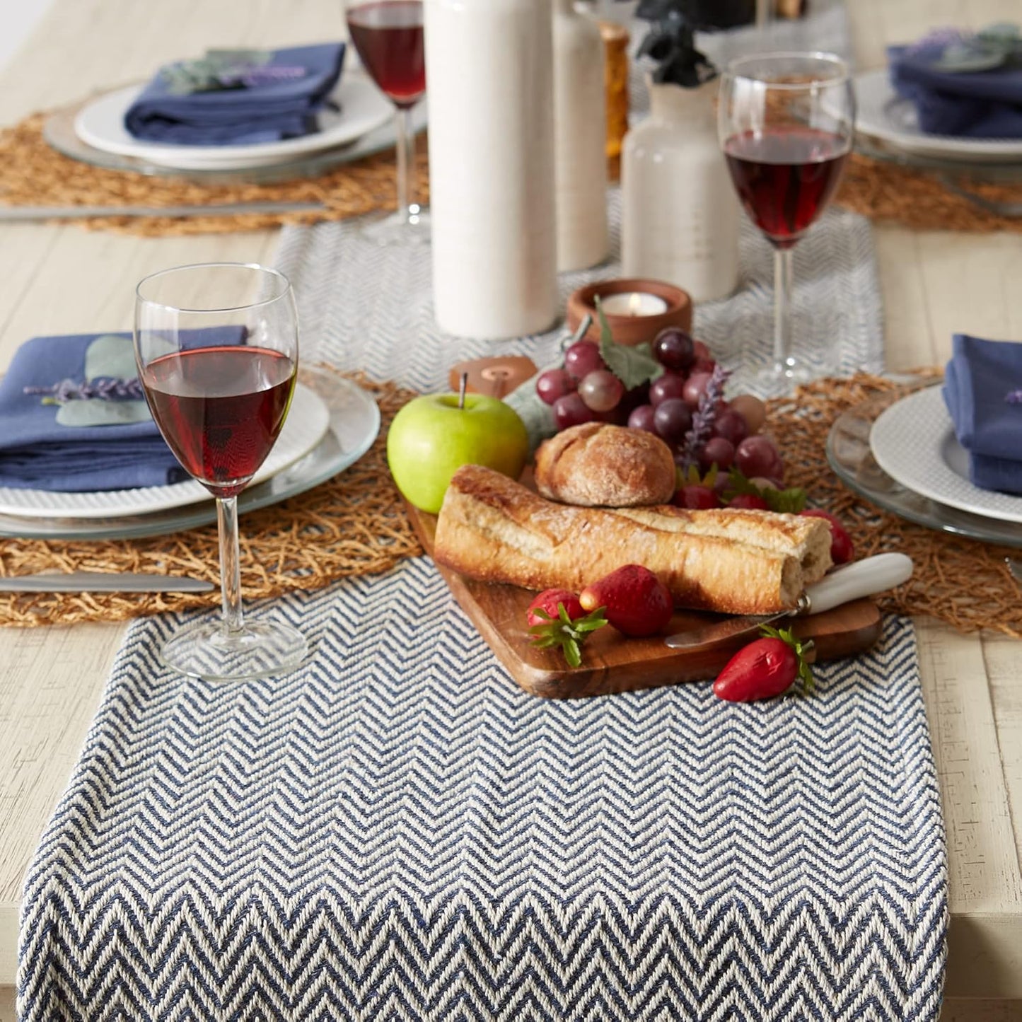 DII Woven Basic Tabletop Collection, Chevron Table Runner, 15x108, French Blue