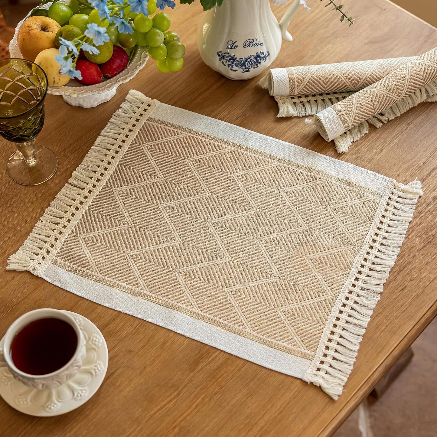 Placemats Set of 4,Waterproof Placemat with Tassel Fringe,Boho Placemats for Coffee Table Western Restaurant