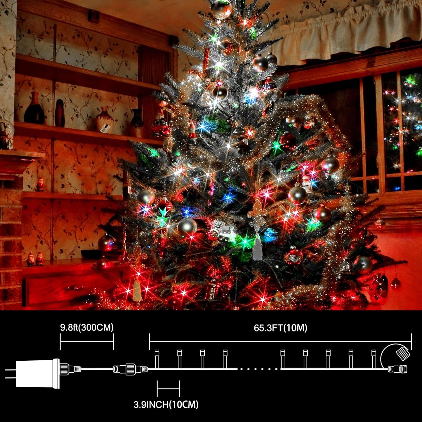 LAMPHOME 33ft Christmas Decorative Mini Lights, 100 LED transparent Wire Fairy Starry String Lights Plug in, 12 Lighting Modes, for Indoor Outdoor Xmas Tree Wedding Party Decoration (White+Multicolor)