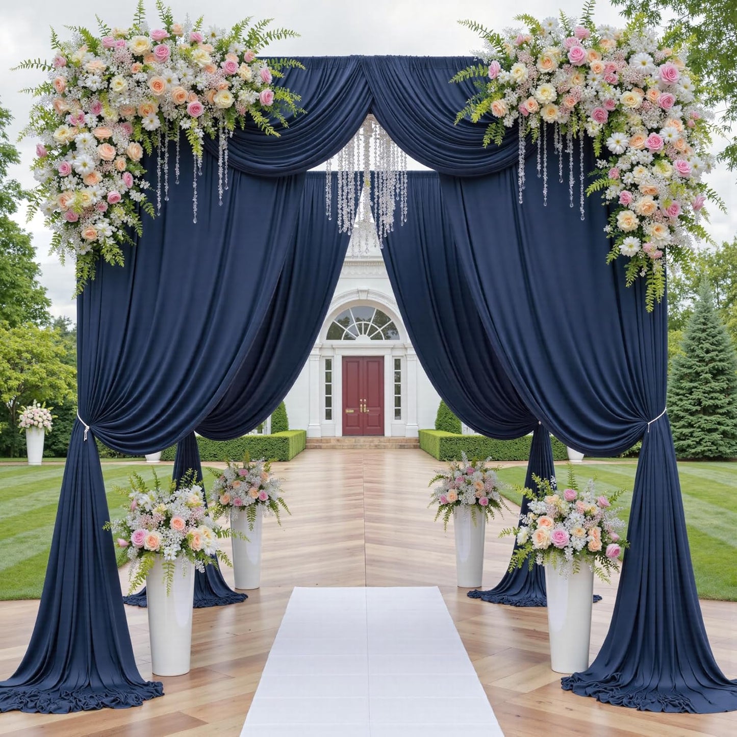 30ftx12ft Wrinkle Free Navy Blue Backdrop Curtain, 6 Panels 12FT Height Navy Blue Wedding Backdrop Drapes, Silky Polyester Back Drop Cloth for Birthday Photography Background Party Backdrop Draping