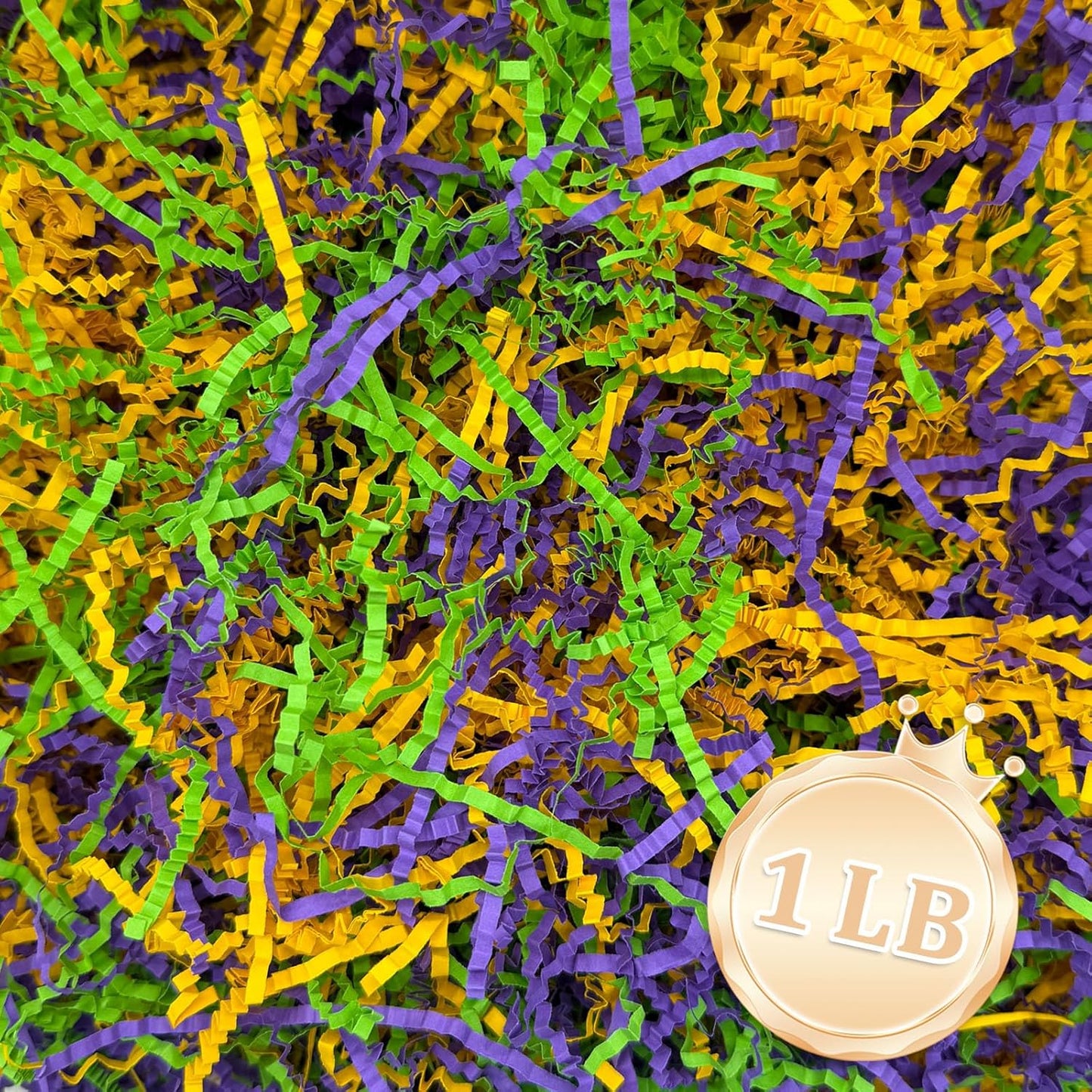 Zankubom 1 LB Mardi Gras Crinkle Cut Paper Shred Filler Great for Gift Wrapping, Basket Fillers, Birthday, Gift Wrapping, Mardi Gras, Party Decor Filling Supplies Golden Green Purple
