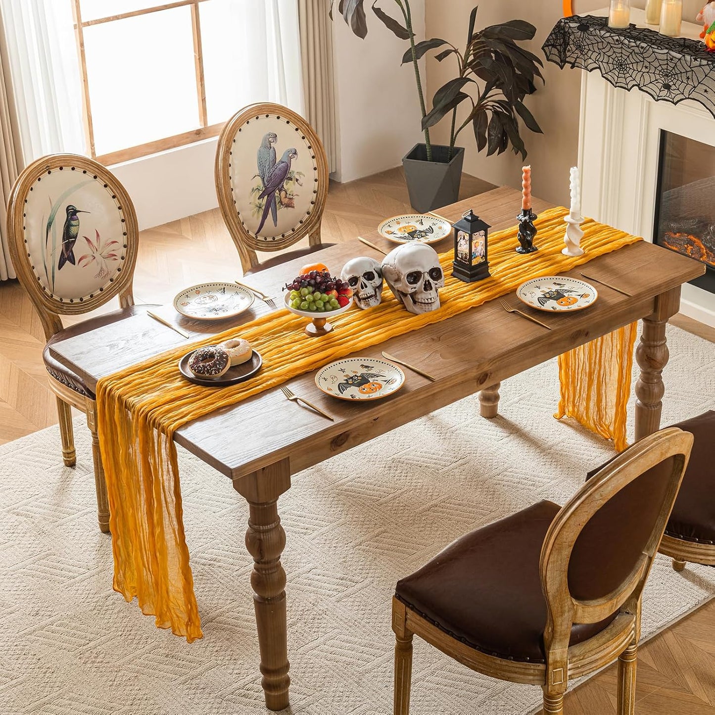 Sioloc Yellow Cheesecloth Table Runner Fall Autumn Decor for Home 10ft Table Cloth for Wedding Birthday Party Halloween Thanksgiving Decorations