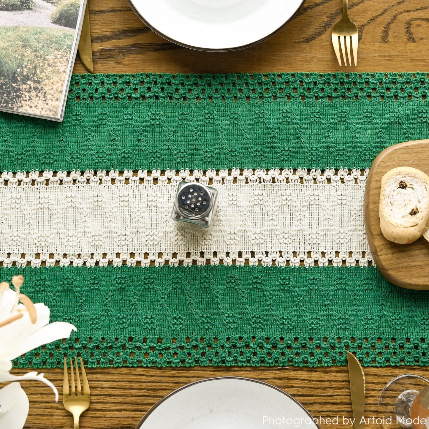 Artoid Mode Dark Green Farmhouse Rustic Table Runner, Seasonal Hollow Kitchen Dining Table Decoration for Home Party Decor 12x120 Inch
