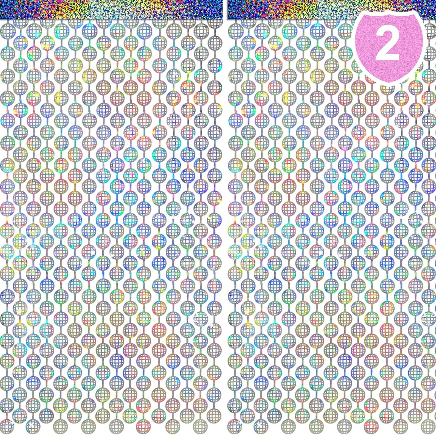2 Packs Disco Ball Foil Curtain, Silver Glitter Metallic Backdrop for Birthday, Wedding, Baby Shower, Bachelorette, 70s 80s 90s Theme Party, Disco Party Decorations Supplies