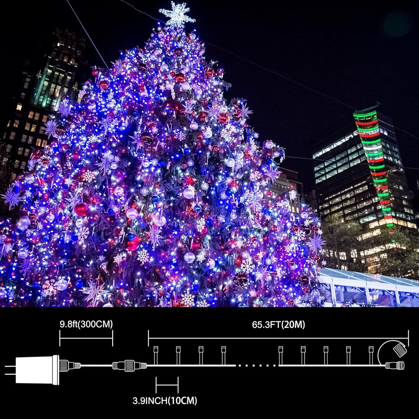 LAMPHOME 66ft Patriotic String Lights - Red White Blue Mini Lights, 200 LED Transparent Wire Fairy Starry String Lights Plug in, 11 Lighting Modes for Outdoor Tree Party Decoration (Red White Blue)