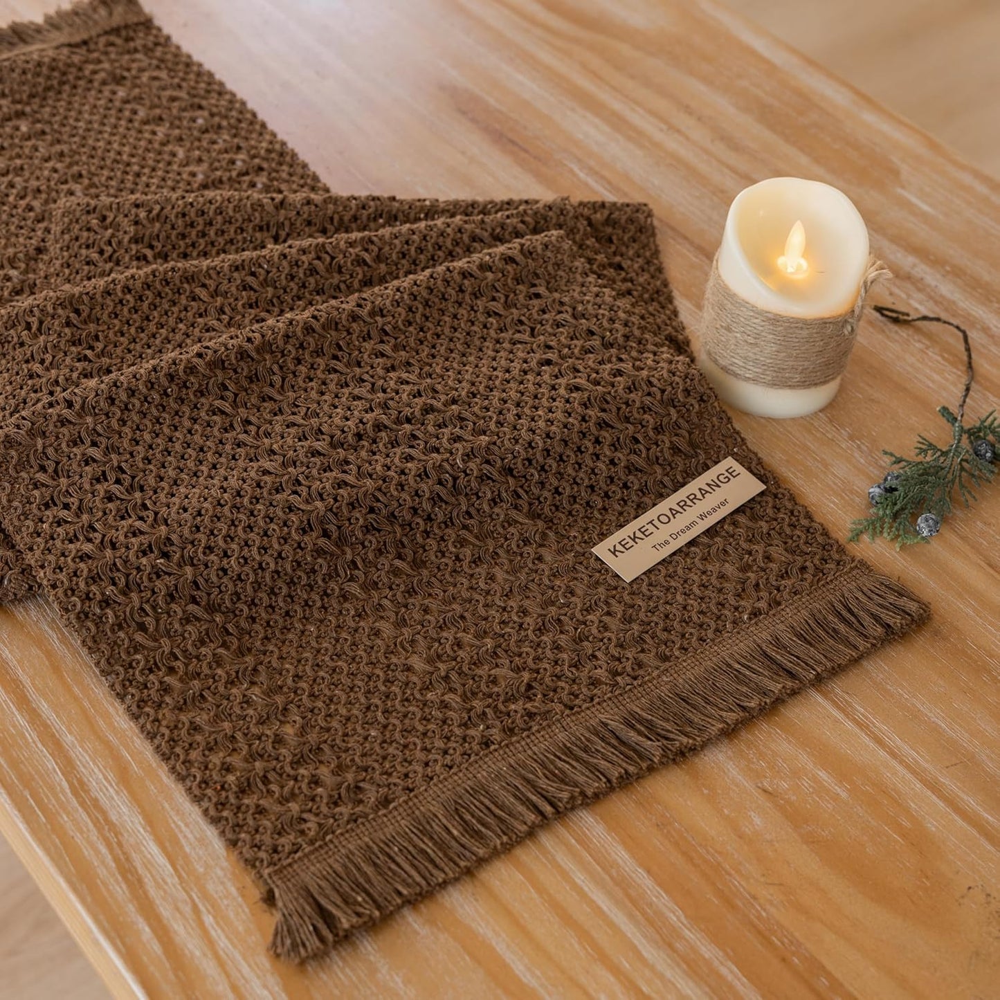 Boho Brown Table Runner for Home Decor 12x72 Inches Farmhouse Macrame Burlap Jute Rustic Dining Kitchen Centerpiece Bohemian Decor French Country Baby Bridal Shower Decorations