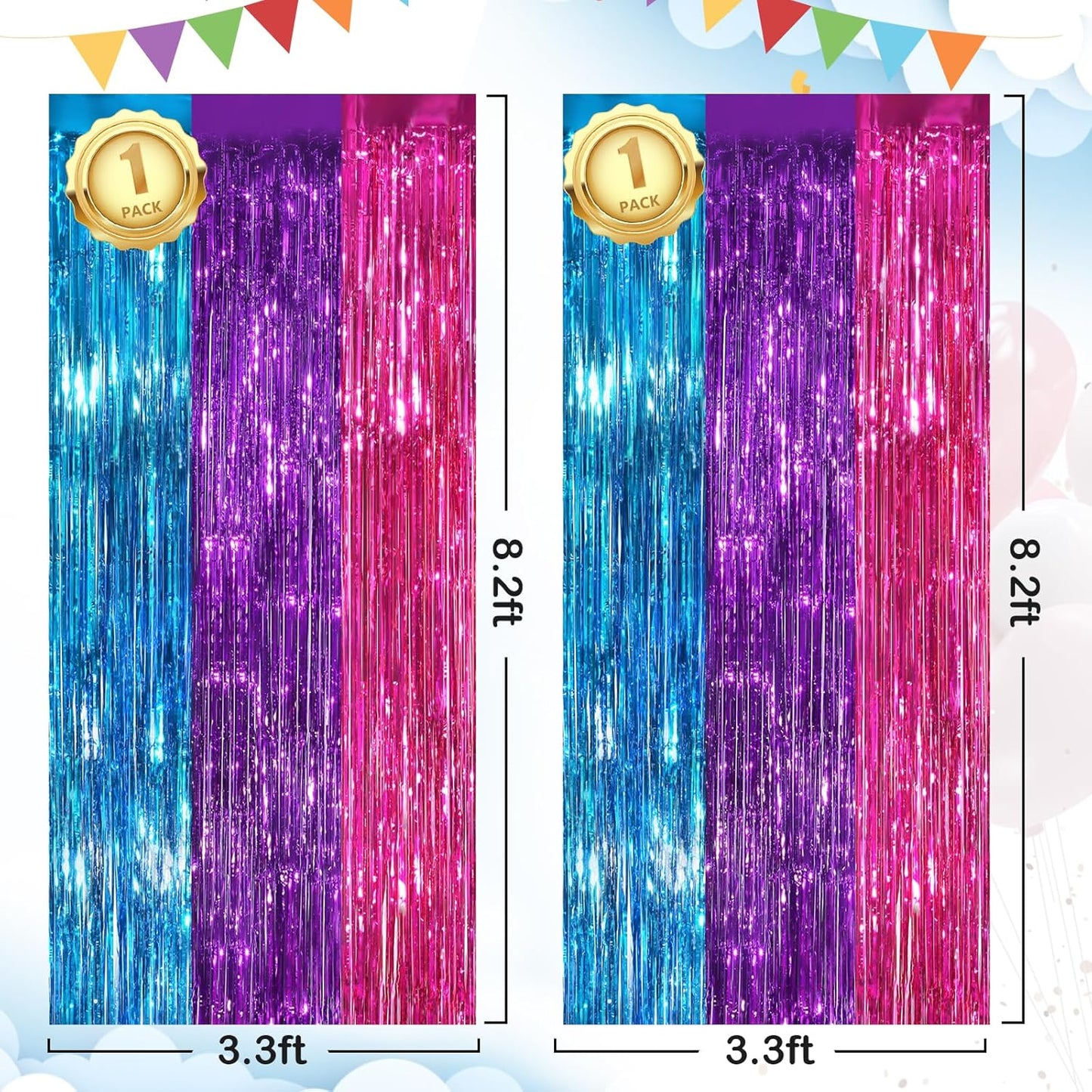 Rainbow Fringe Curtain Party Streamers 2Pack 3.3x8.3 Ft Foil Fringe Backdrop Curtains for Birthday Wedding Bridal Baby Shower Holiday Tinsel Streamers Rainbow Party Decorations Door Streamer