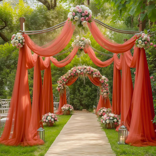 Arch Drapes for Wedding Arch Draping Fabric 6Panels Terracotta Sheer Backdrop Curtain for Ceremony Bridal Party Decor 19Ft Length x 28" Width