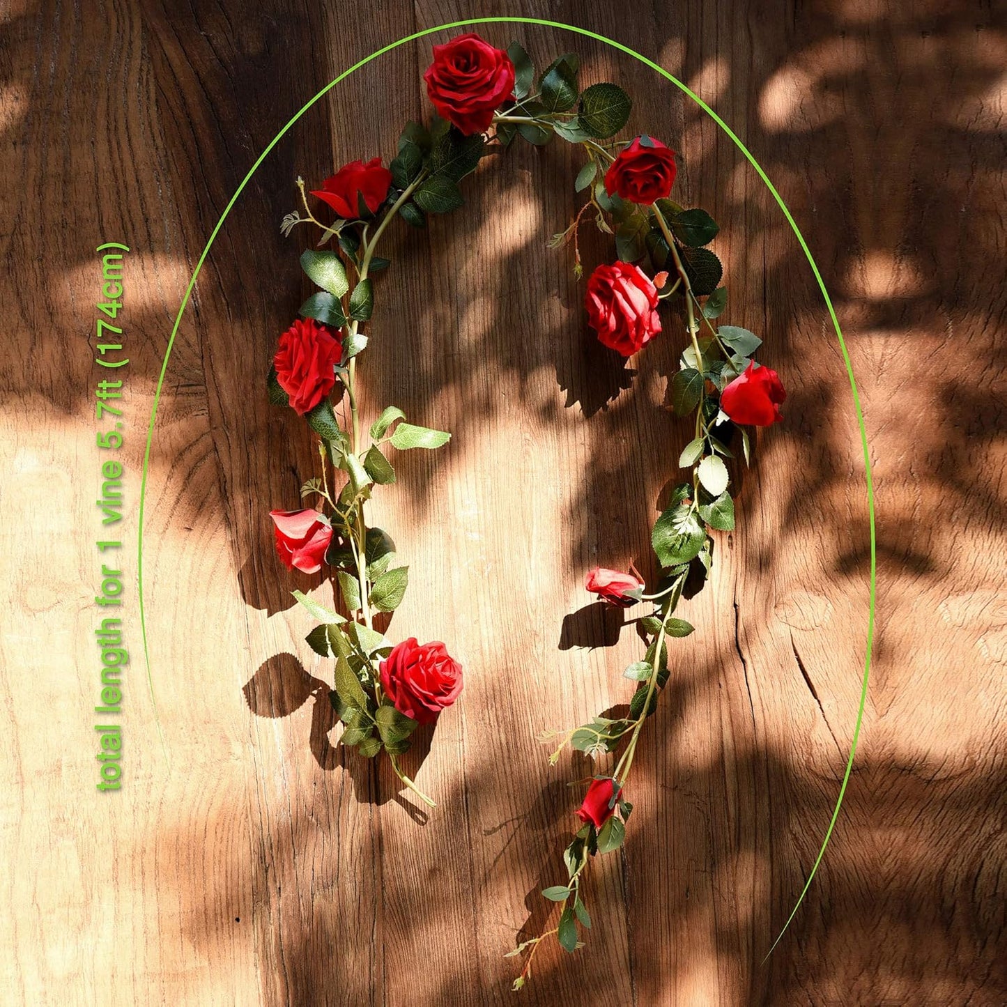 FiveSeasonStuff Classic Red Artificial Silk Roses Flower Garland, Bendable Hanging Vines (2pcs, 11ft)