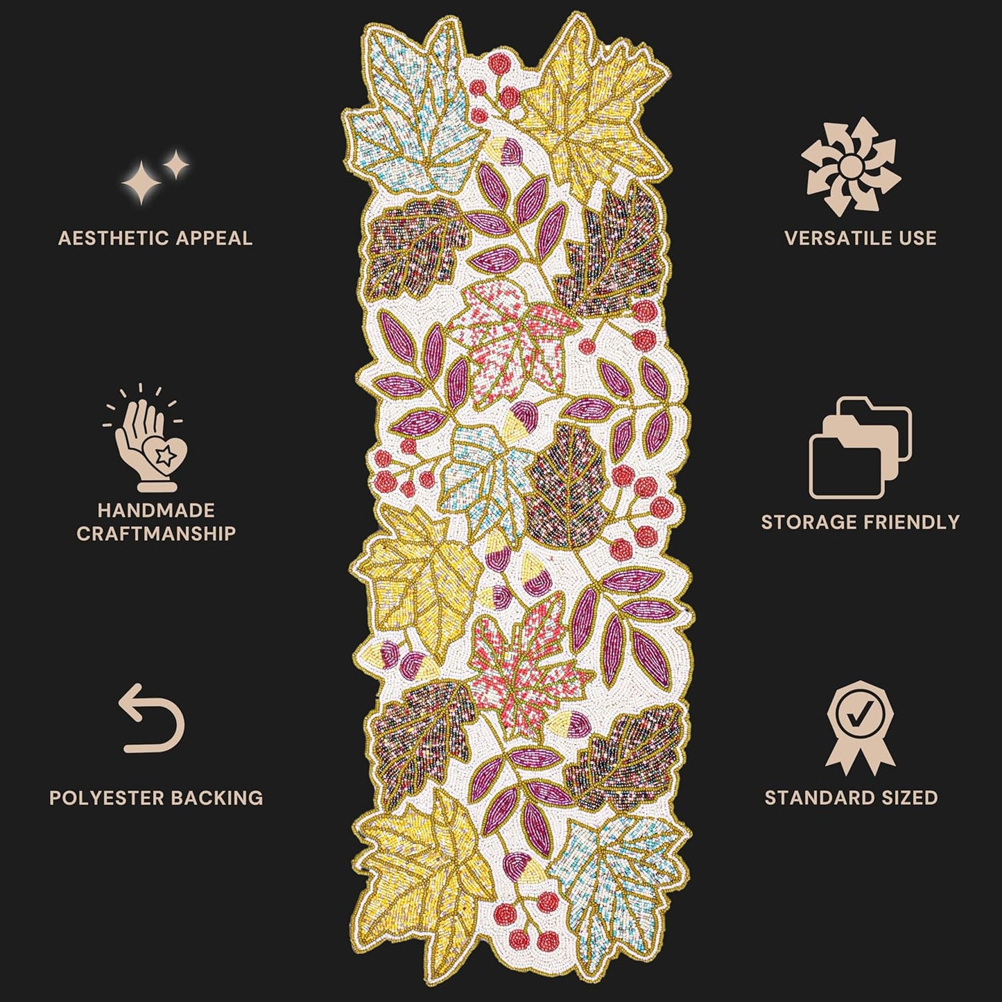 36" Hand Beaded Decorative Farmhouse Glitz Table Runner for Tabletop, Wedding, Thanksgiving, Easter Party Decorations - A Beautiful Complement to Your Dinner Table Décor (Multi) - CLEENTABLE