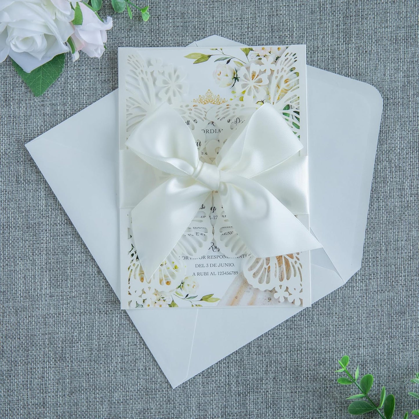 20 PCS 5.12x7.2 Butterfly Quinceanera Invitation, Laser Cut Wedding Invitation Cards with Envelopes for XV Anos Bridal Shower Baby Shower Invite (Ivory)