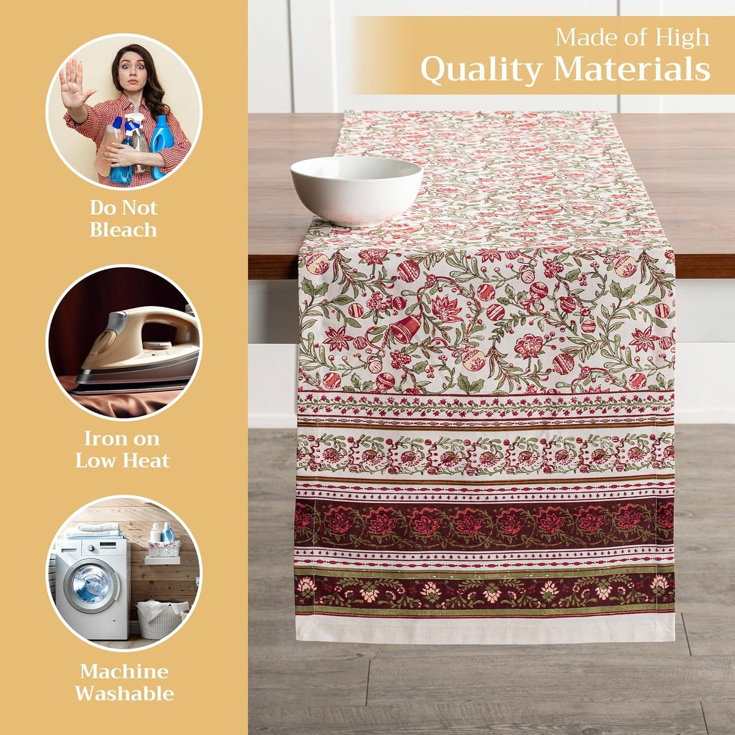 Maison d' Hermine Table Runner 100% Cotton Single Layer Table Runners 108 inches Long for Thanksgiving Christmas Decorations Home Kitchen Dining Party Wedding (Reveillon Au Jardin, 14.5" x 108")