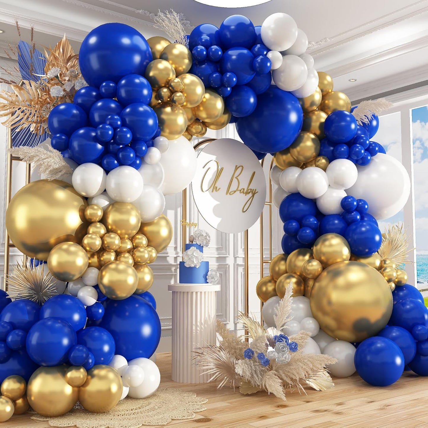 412Pcs Royal Blue and Gold Balloons Arch Garland Kit,5 10 12 18 inch blue and gold balloons for Anniversary Wedding New Year Birthday Party Decorations