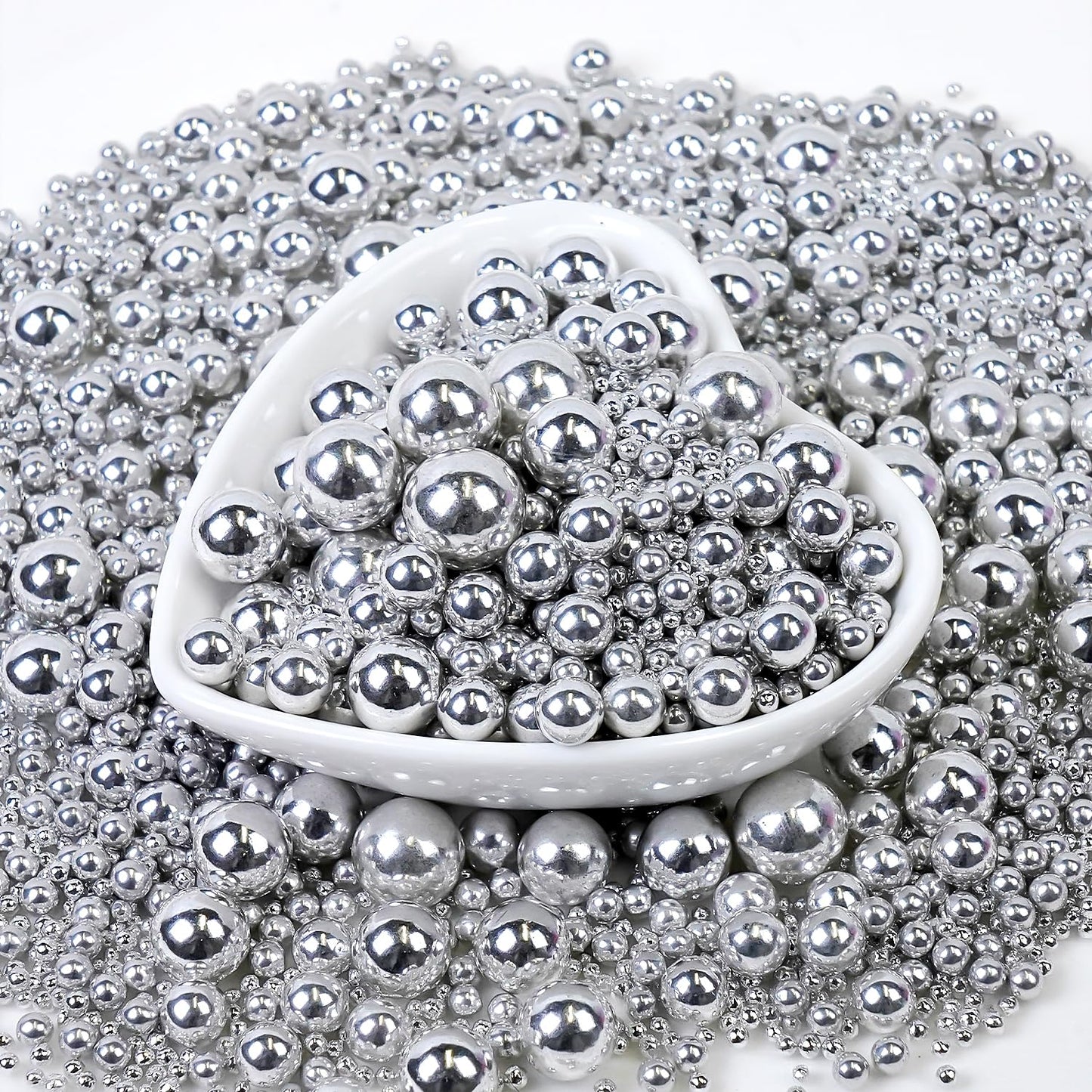 Edible Silver Pearl Sugar Sprinkles, Silver Pearls for Cake Decorating, Mix Size, 180g/6.35oz, Cake Decorations, Cupcake Toppers, Cookie Decoration, Wedding Party Supplies