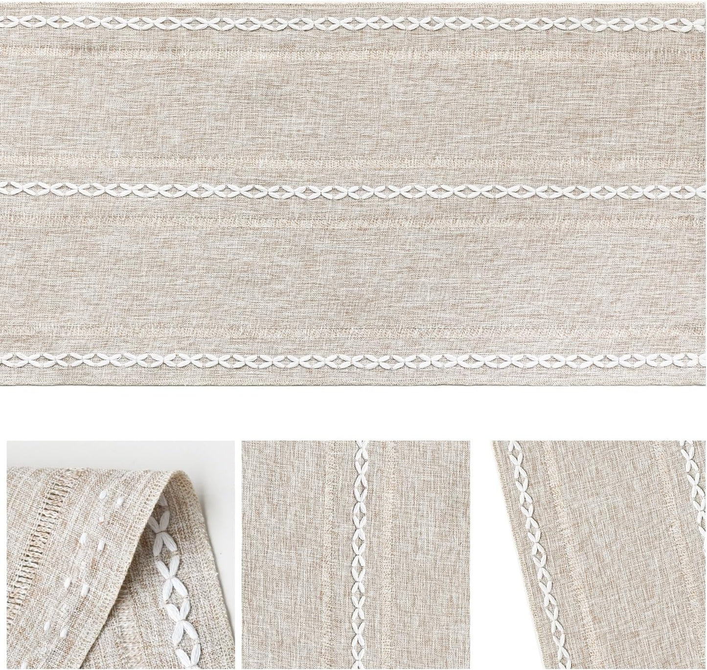 Artoid Mode Brown Rustic Cotton Linen Table Runner, Seasonal Embroidered Hollow Kitchen Dining Table Decoration for Home Party Decor 13x72 Inch