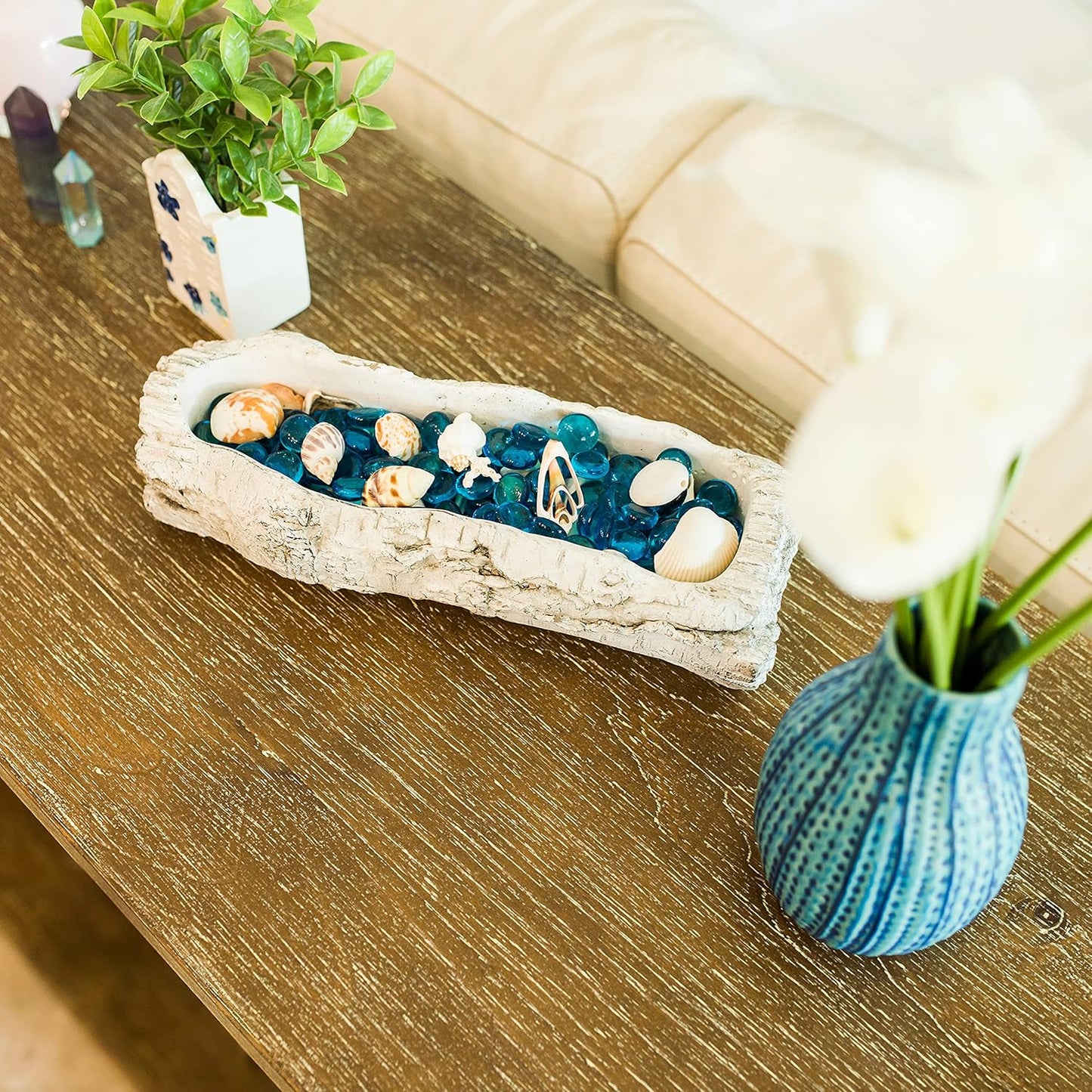 Galashield Flat Glass Marbles for Vases Blue Glass Gems Beads Pebbles Vase Filler (5 LBS, Approx. 540 PCS)