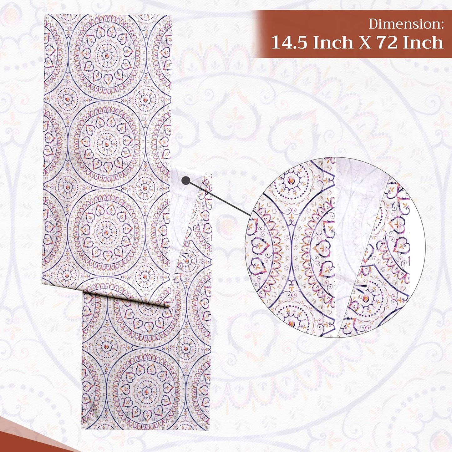 Maison d' Hermine Table Runner 100% Cotton Single Layer Table Runners 72 inches Long Decorative for Home Kitchen Dining Party Baby Shower Wedding Bridal Shower Spring Summer (Mandala, 14.50" x 72")