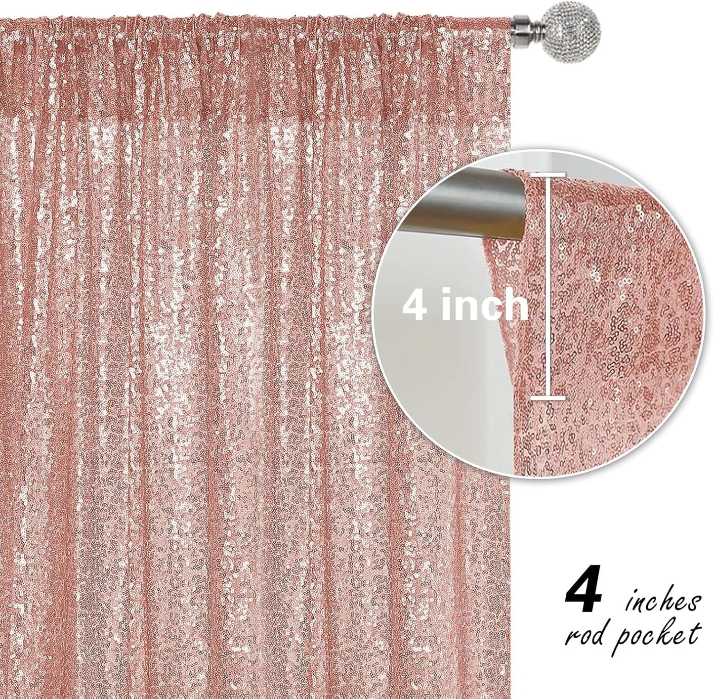 Rose Gold Sequin Backdrop Curtain 2 Pieces 2FTx8FT Glitter Photography Backdrop for Party Wedding Birthday Christmas Decorations