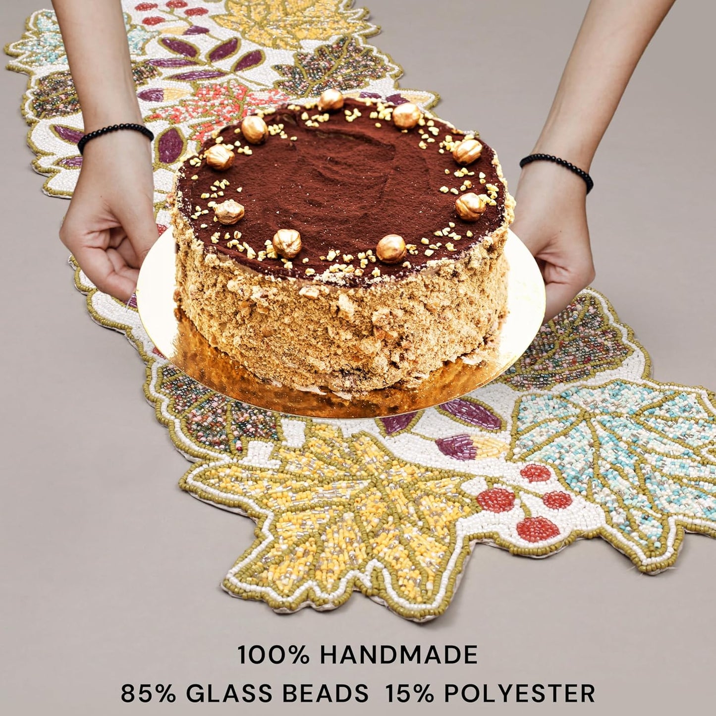 36" Hand Beaded Decorative Farmhouse Glitz Table Runner for Tabletop, Wedding, Thanksgiving, Easter Party Decorations - A Beautiful Complement to Your Dinner Table Décor (Multi) - CLEENTABLE