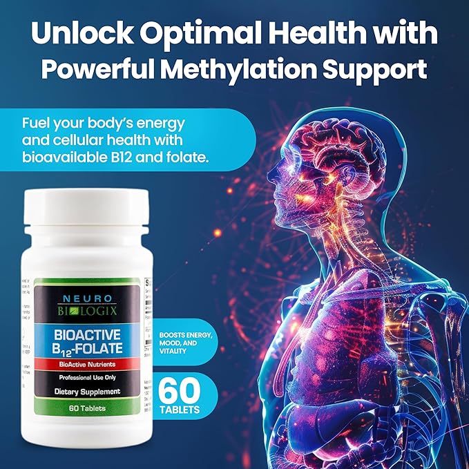 B12 Folate - Methyl Folate Supplement to Support Methylation & Vital Body Functions – With Bioavailable B12 (Methylcobalamin) & Folate (Metafolin® 5-MTHF) for Enhanced Absorption - 60 Tabs