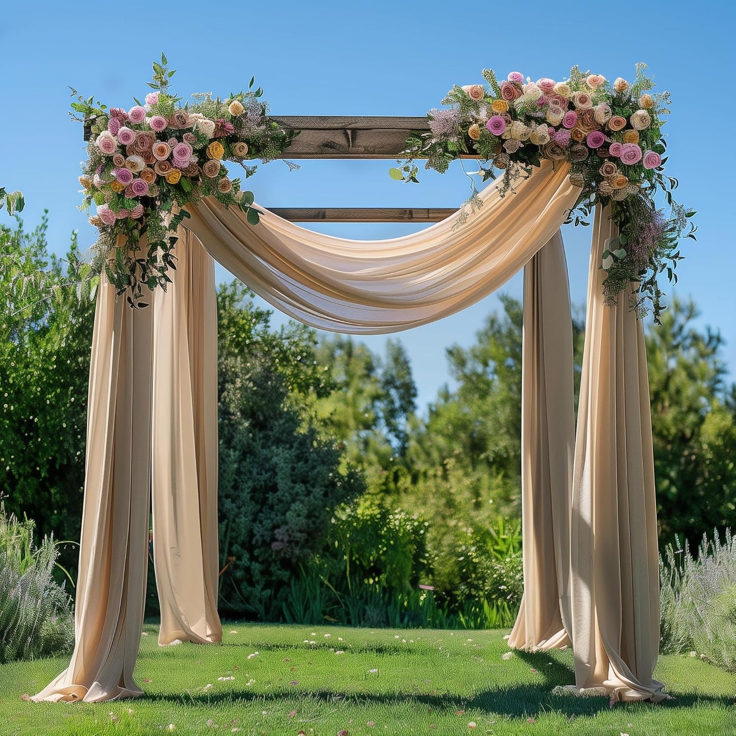 Wedding Arch Draping Fabric 6 Panels 28.7" x 20FT Nude Sheer Chiffon Backdrop Drapes for Wedding Ceremony Birthday Party Bridal Shower Outdoor Decoration