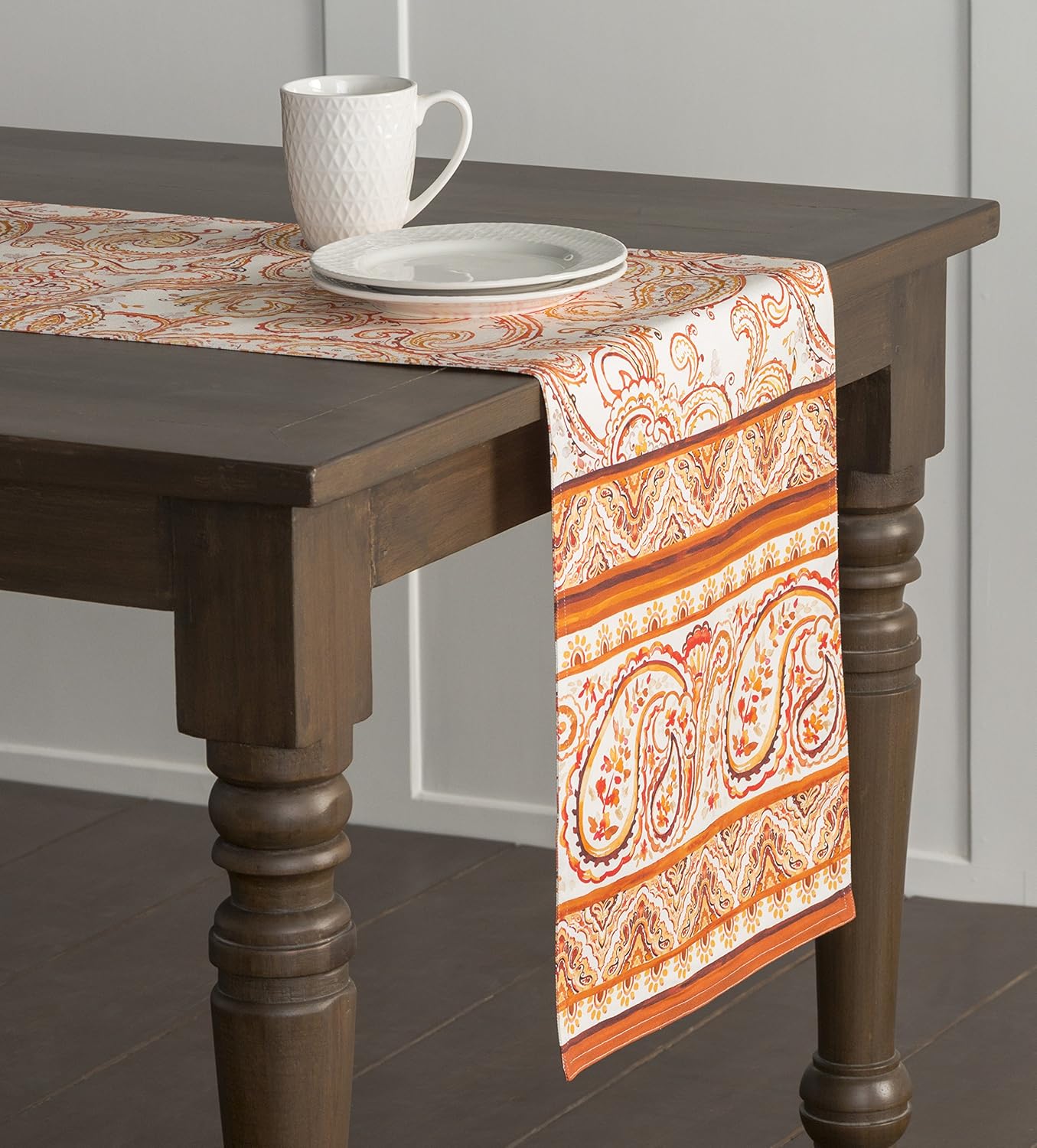 Maison d' Hermine Table Runner 100% Cotton Single Layer Table Runners 36 inches Long for Thanksgiving Christmas Decorations Home Kitchen Dining Party Wedding (Palatial Paisley, 14.5" x 36")