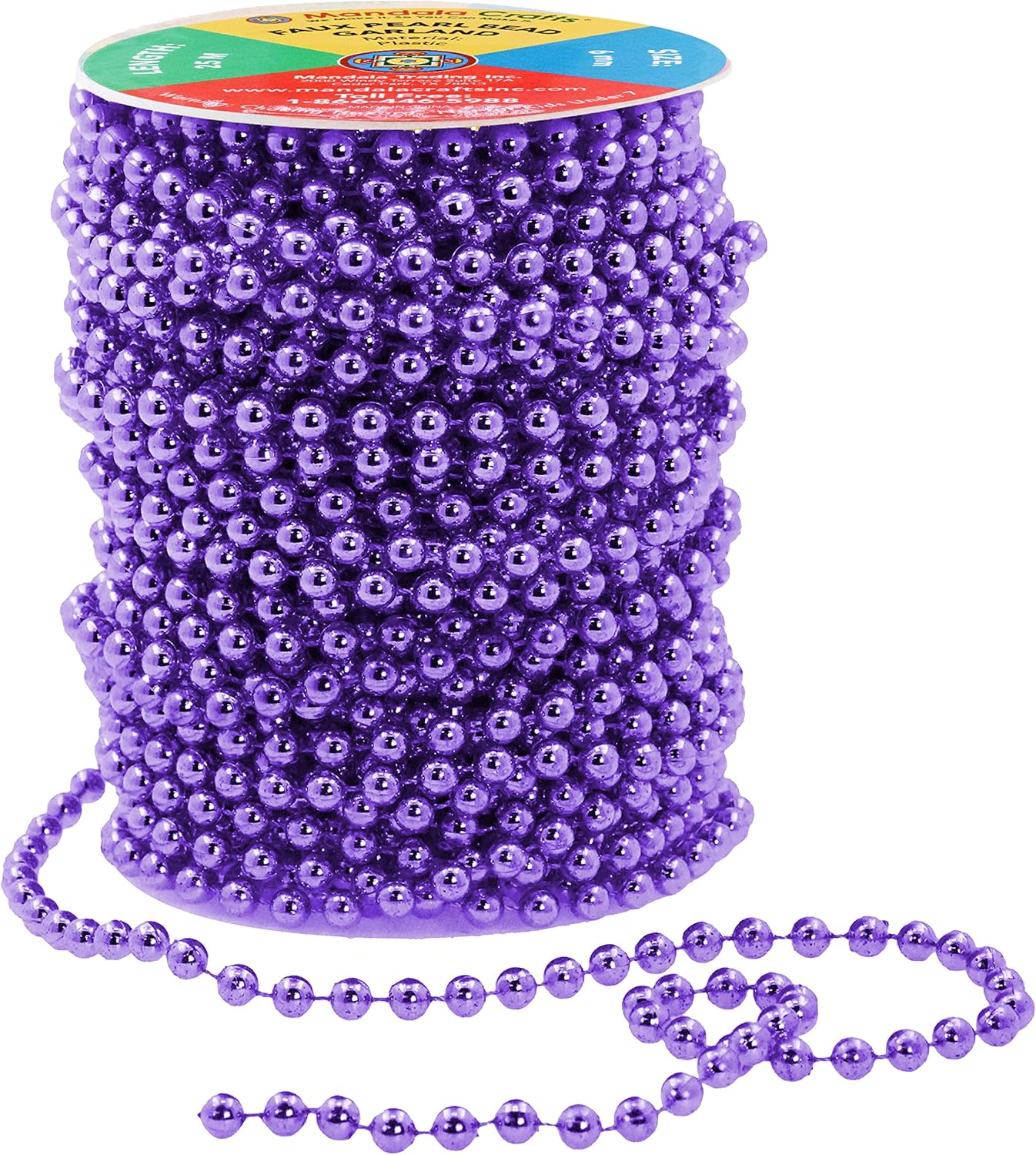 Mandala Crafts 6mm Faux Purple Pearl Beads Roll - 27 Yards Strand of Fake Pearls Chain Garlands Spool String for Christmas Tree, Wedding, Party, Vases, DIY Decoration