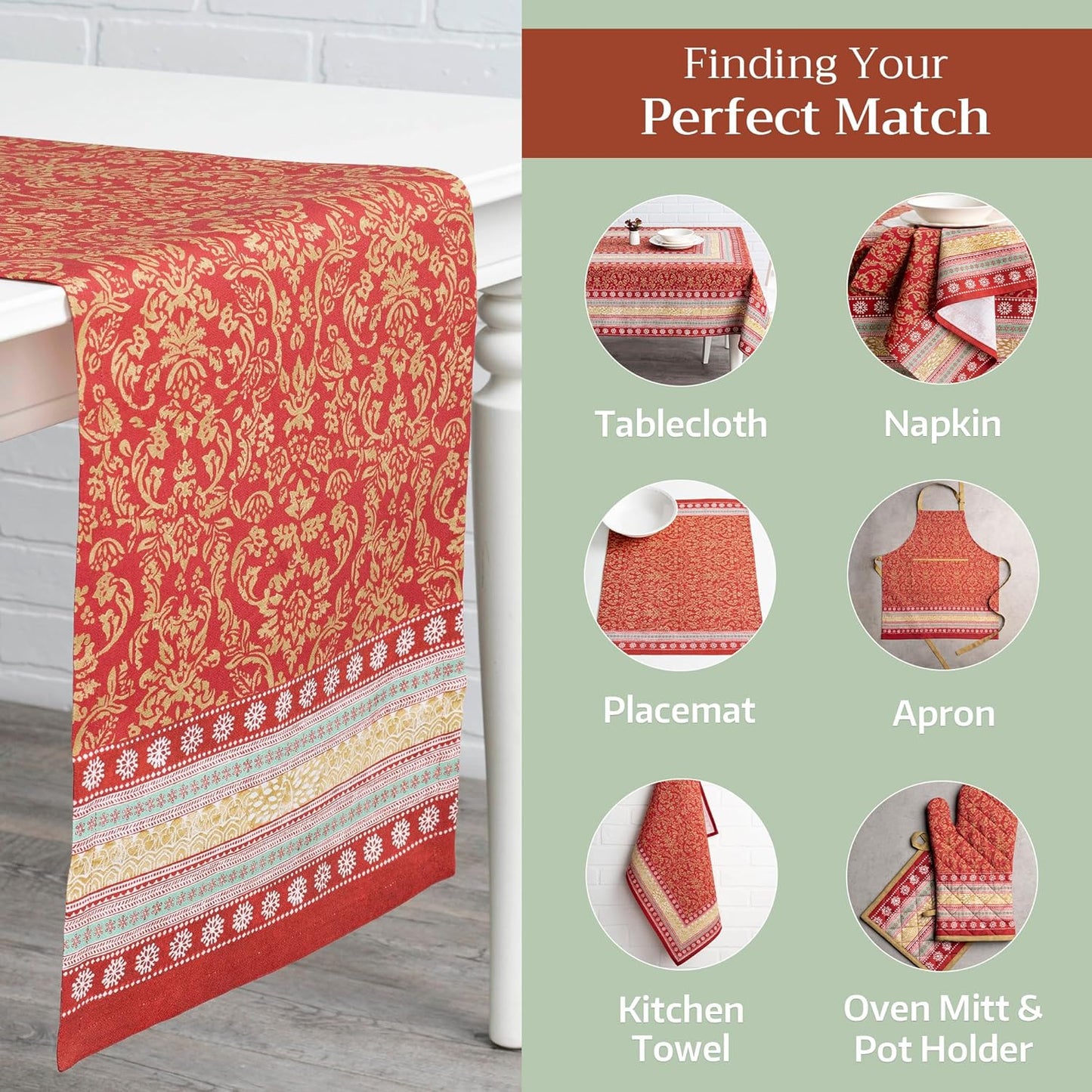 Maison d' Hermine Table Runner 100% Cotton Single Layer Table Runners 72 inches Long for Thanksgiving Christmas Decorations Home Kitchen Dining Party Wedding (Sofia, 14.5" x 72")