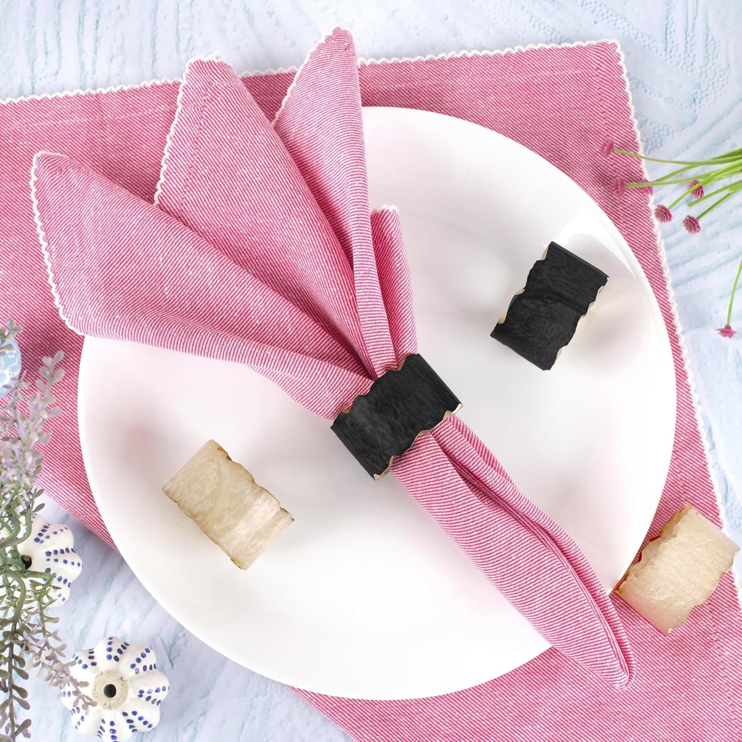 12 Pcs Rustic Epoxy Resin Napkin Rings - Napkin Holders for Parties, Dining, Family Gatherings, Weddings, Holidays, Décor, Gifting - Durable Tabletop Decor (Ivory Black) - CLEENTABLE