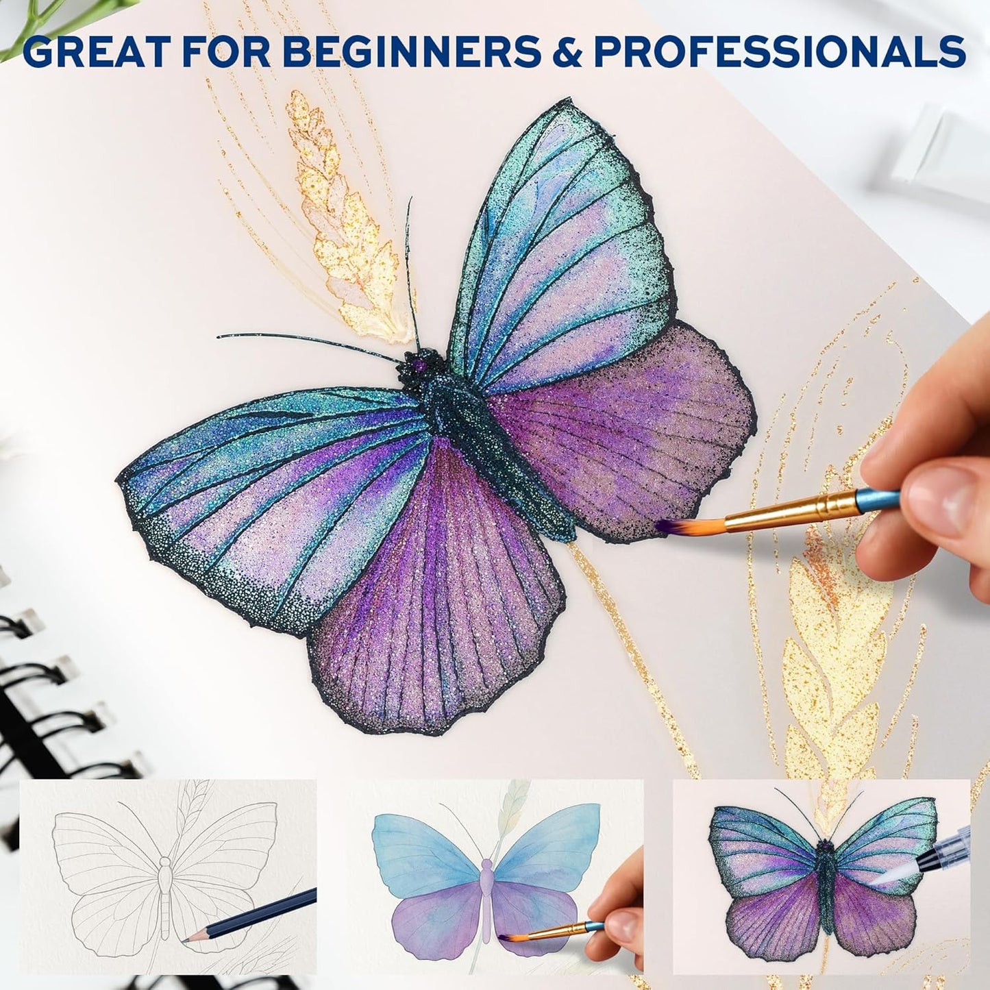 100 Colors Watercolor Paint Set with Metallic, Macaron & Fluorescent Colors-Professional Grade Watercolor Paints for Artists, Beginners & Illustrators, Ideal for Blending, Layering & Creative Artwork